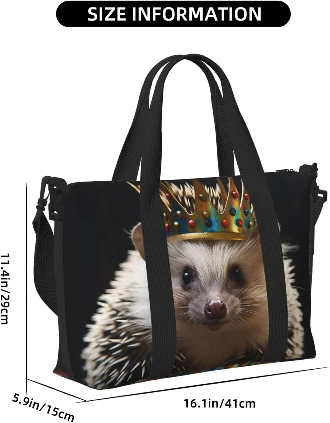 Gym Bags Small crown with hedgehog Duffel Bag Overnight Bag with Shoe Compartment Carryon Bag for Men Women