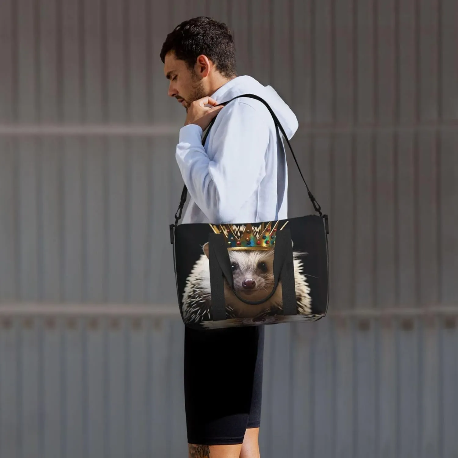 Gym Bags Small crown with hedgehog Duffel Bag Overnight Bag with Shoe Compartment Carryon Bag for Men Women