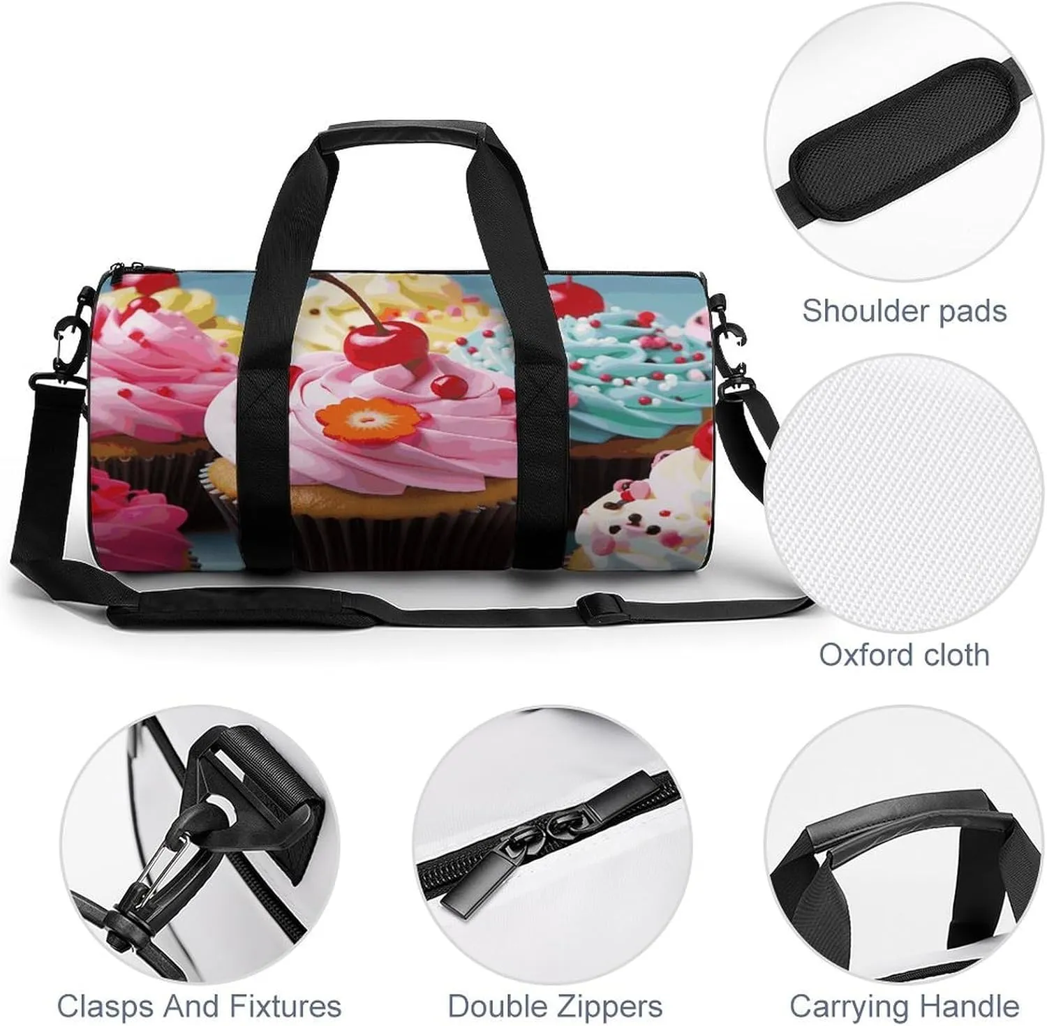 Gym Bags Small Cupcake Duffel Bag Overnight Bag with Shoe Compartment Carryon Bag for Men Women