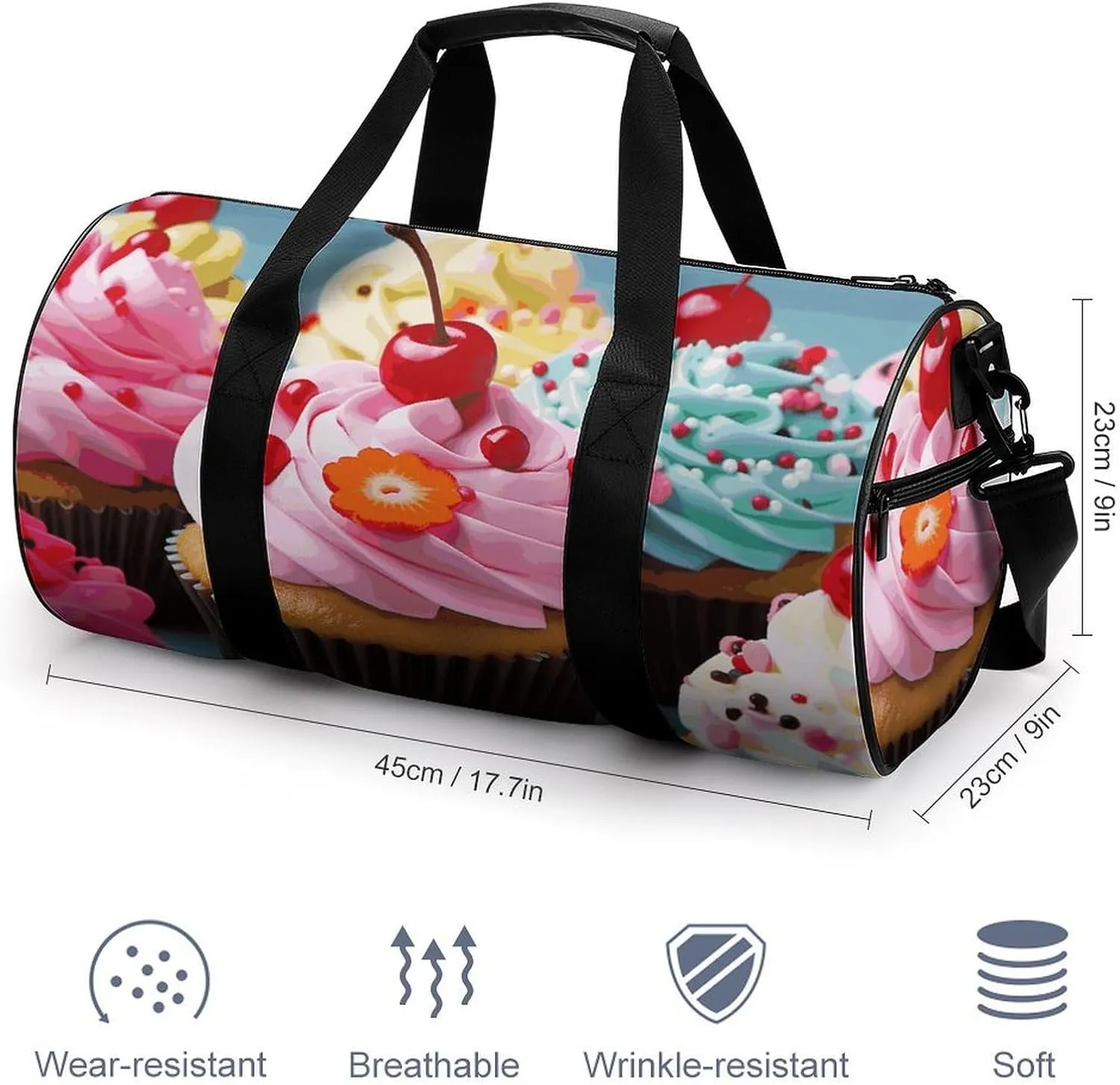 Gym Bags Small Cupcake Duffel Bag Overnight Bag with Shoe Compartment Carryon Bag for Men Women