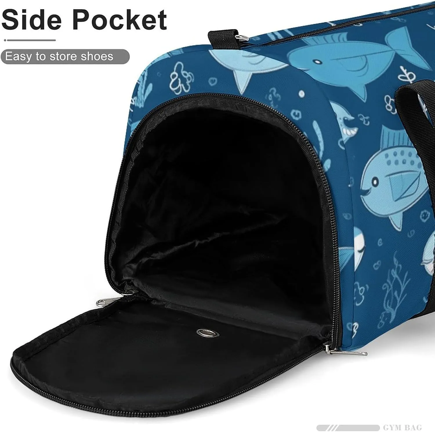 Gym Bags Small Cute Blue Fish Duffel Bag Overnight Bag with Shoe Compartment Carryon Bag for Men Women