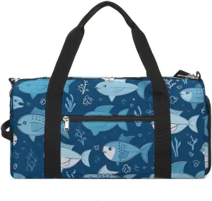 Gym Bags Small Cute Blue Fish Duffel Bag Overnight Bag with Shoe Compartment Carryon Bag for Men Women