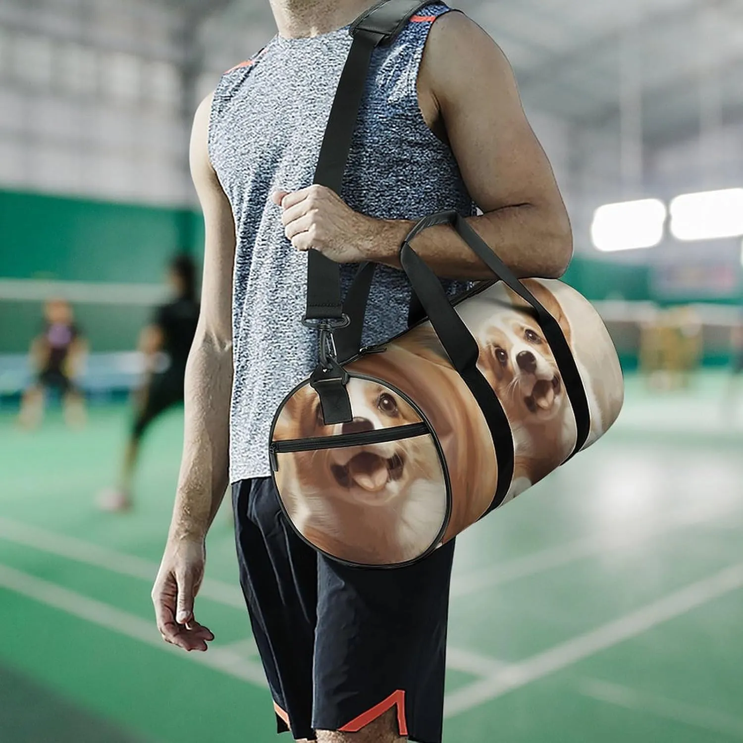 Gym Bags Small Cute Corgi Duffel Bag Overnight Bag with Shoe Compartment Carryon Bag for Men Women