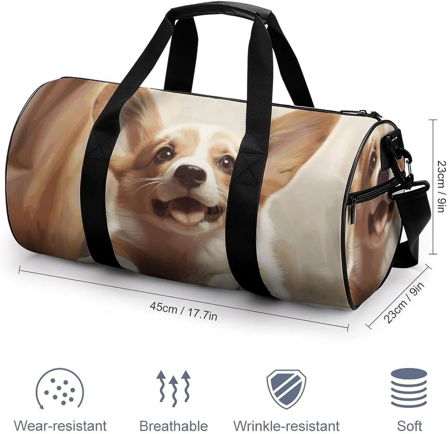 Gym Bags Small Cute Corgi Duffel Bag Overnight Bag with Shoe Compartment Carryon Bag for Men Women