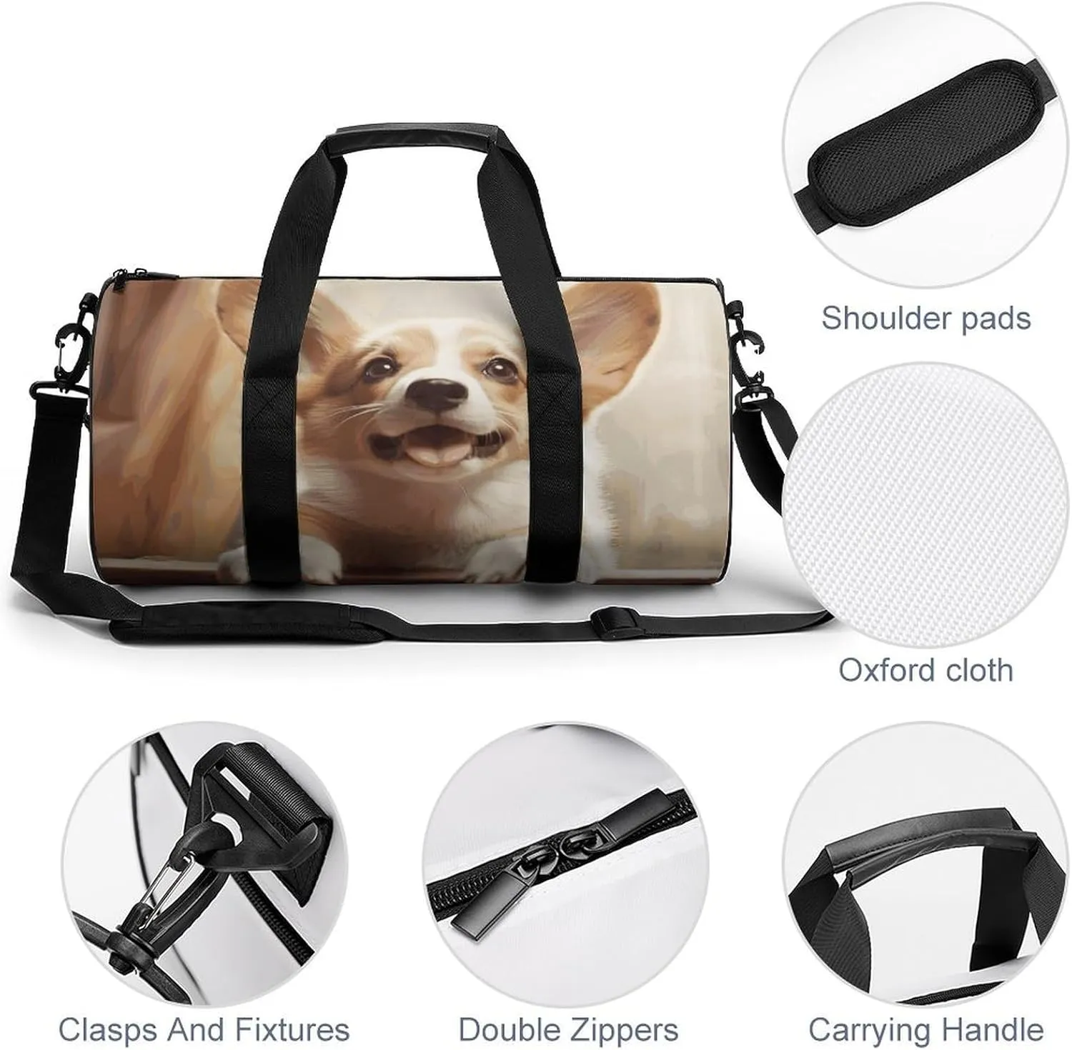 Gym Bags Small Cute Corgi Duffel Bag Overnight Bag with Shoe Compartment Carryon Bag for Men Women