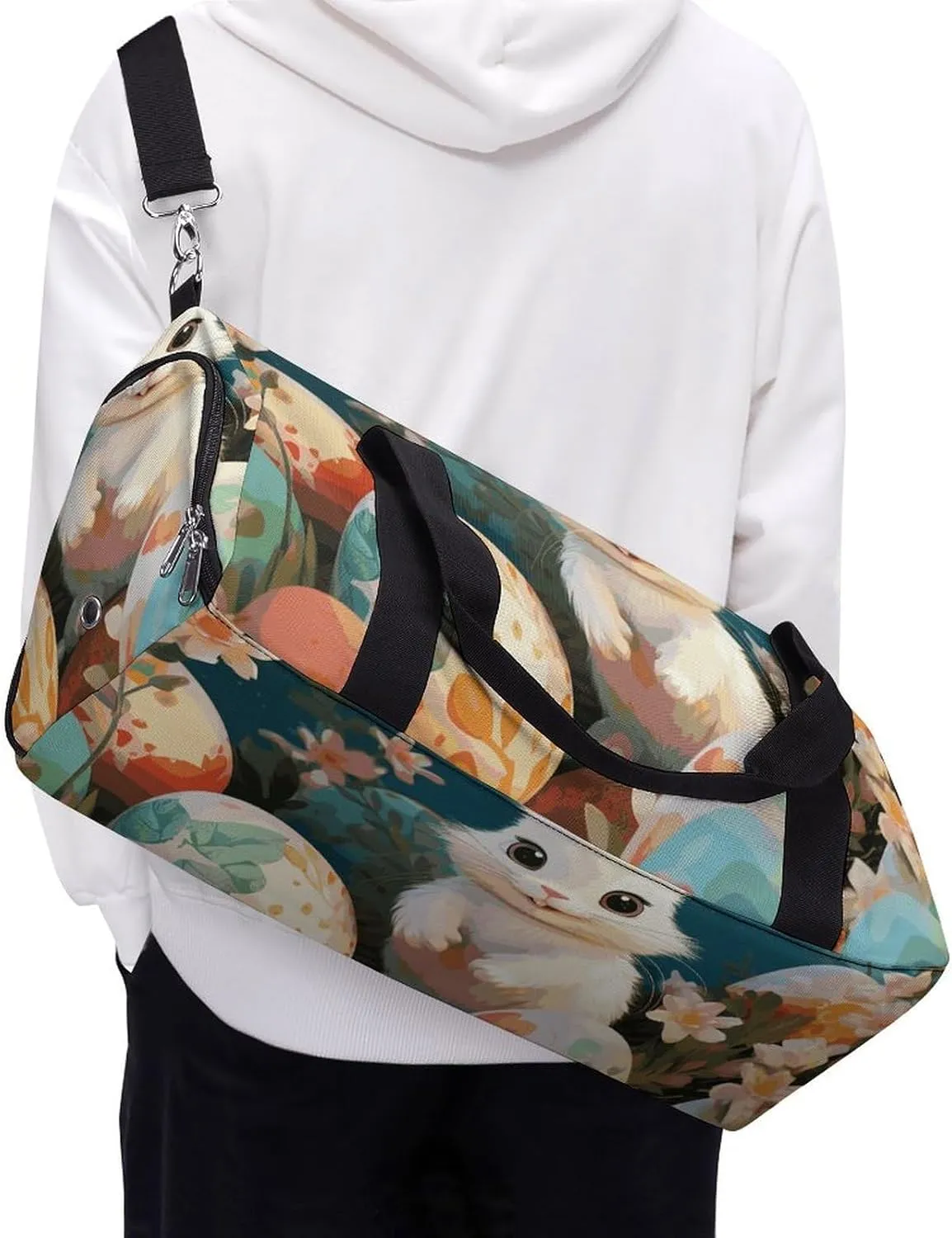 Gym Bags Small Cute Easter Bunny Duffel Bag Overnight Bag with Shoe Compartment Carryon Bag for Men Women