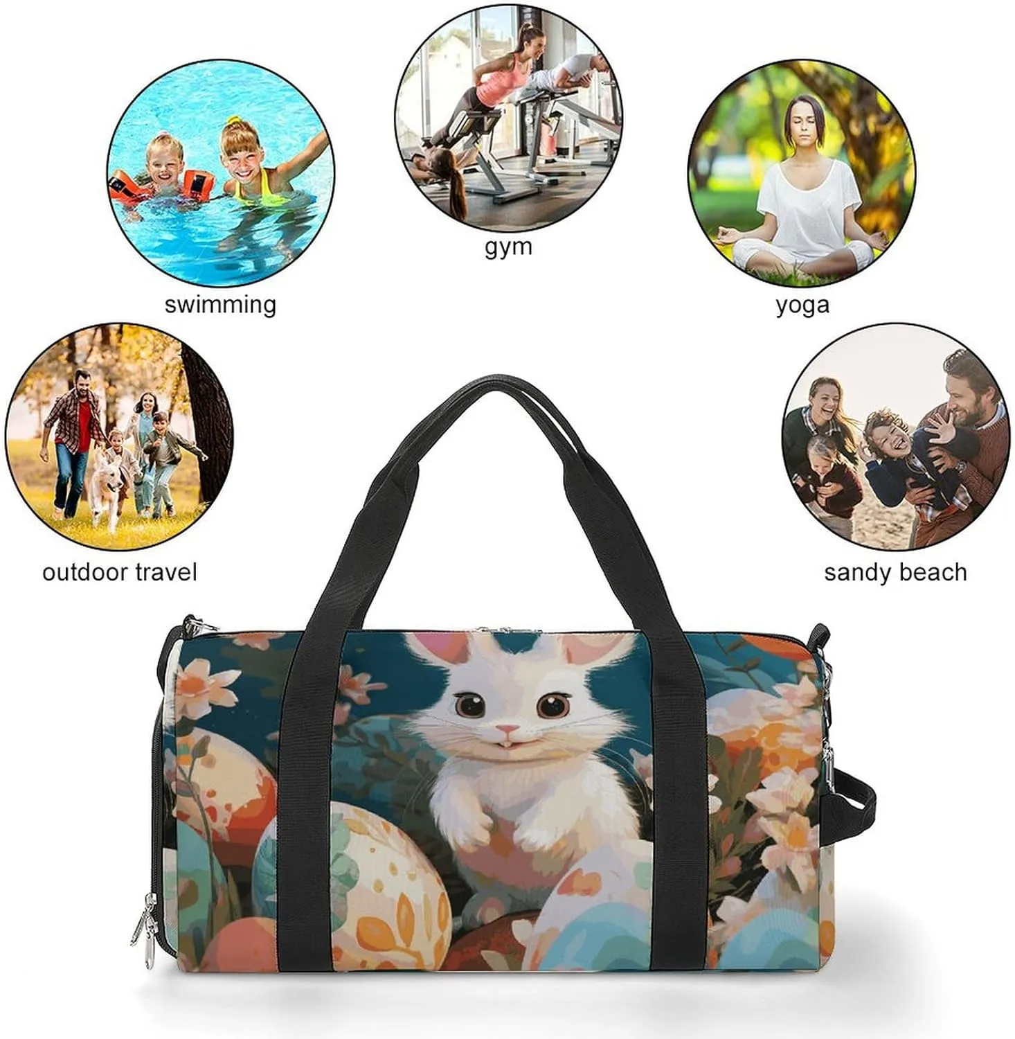 Gym Bags Small Cute Easter Bunny Duffel Bag Overnight Bag with Shoe Compartment Carryon Bag for Men Women
