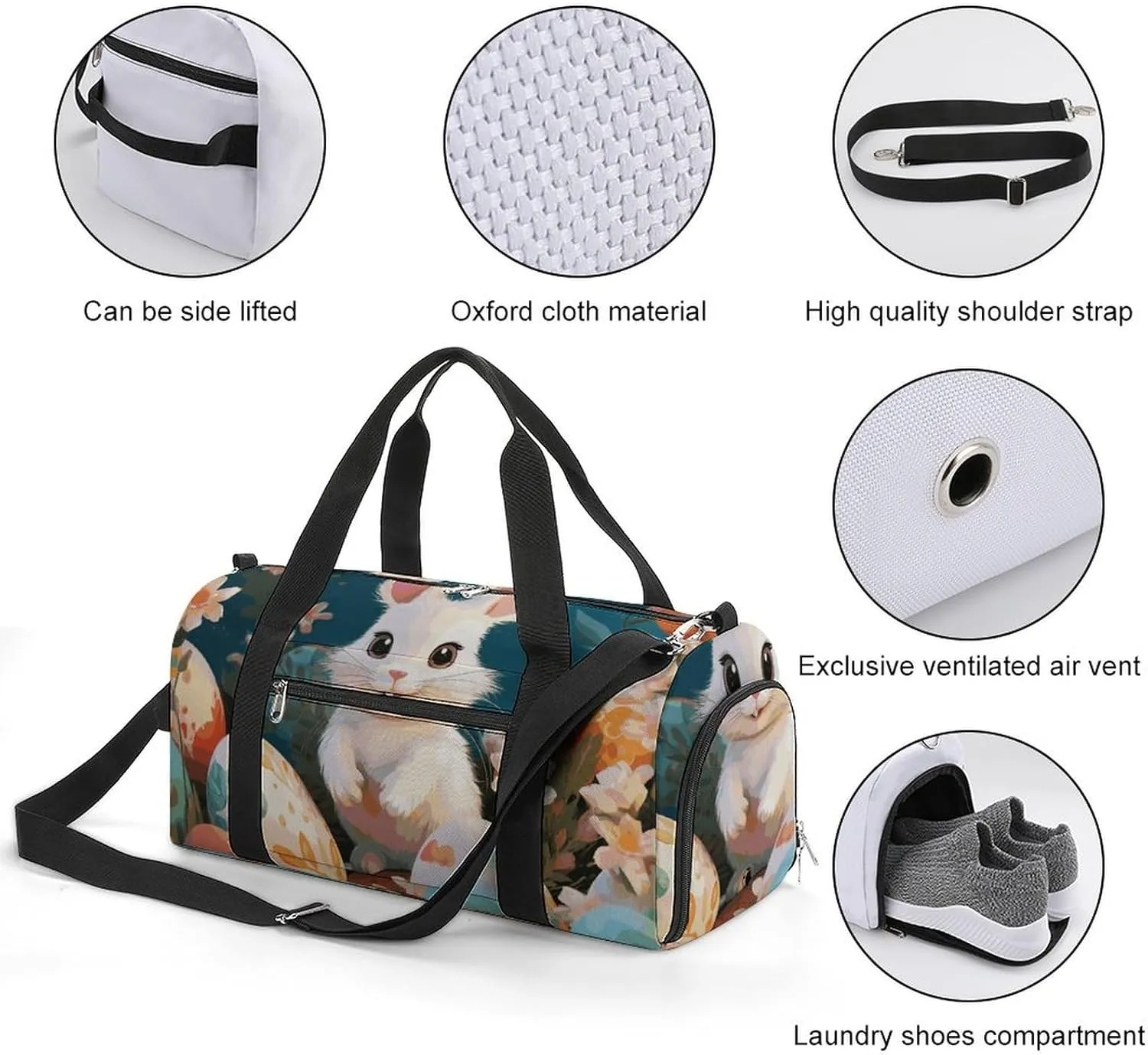 Gym Bags Small Cute Easter Bunny Duffel Bag Overnight Bag with Shoe Compartment Carryon Bag for Men Women