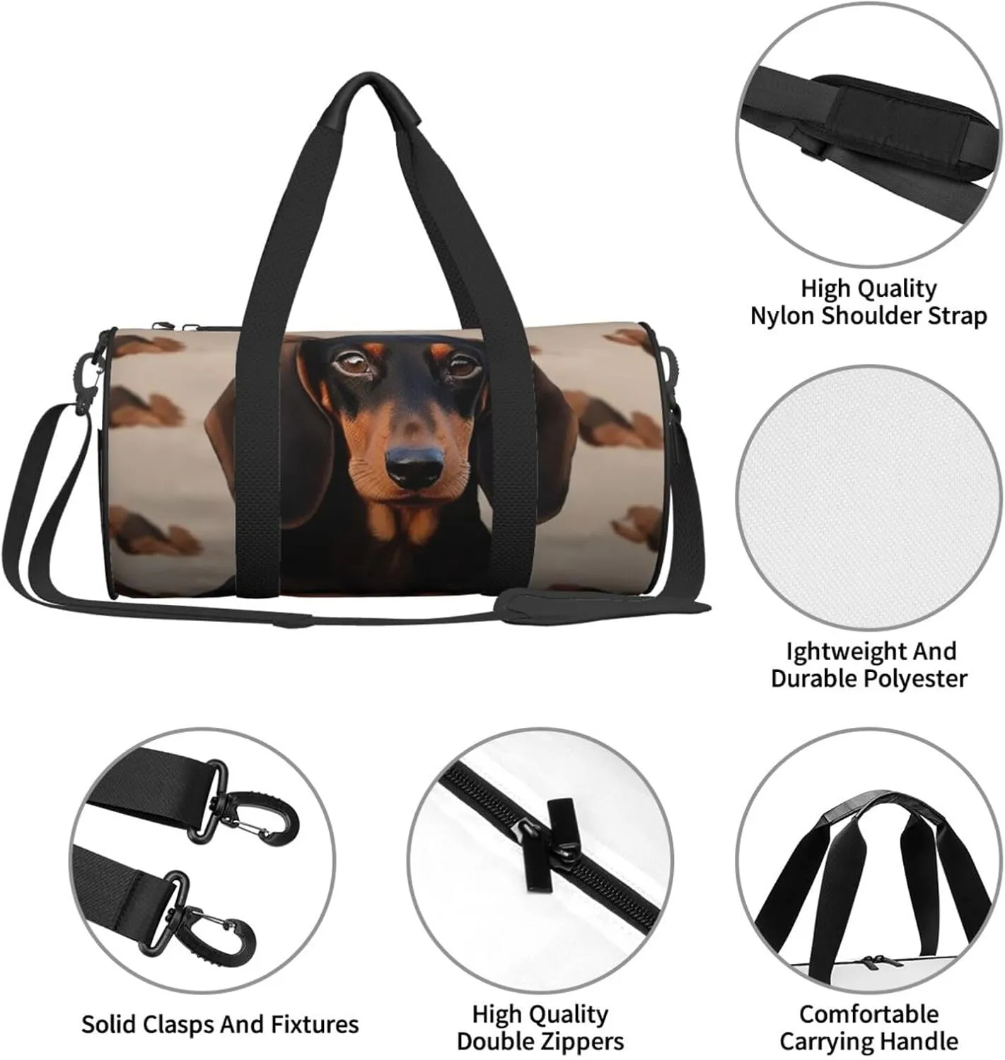 Gym Bags Small Dachshund Dog Duffel Bag Overnight Bag with Shoe Compartment Carryon Bag for Men Women