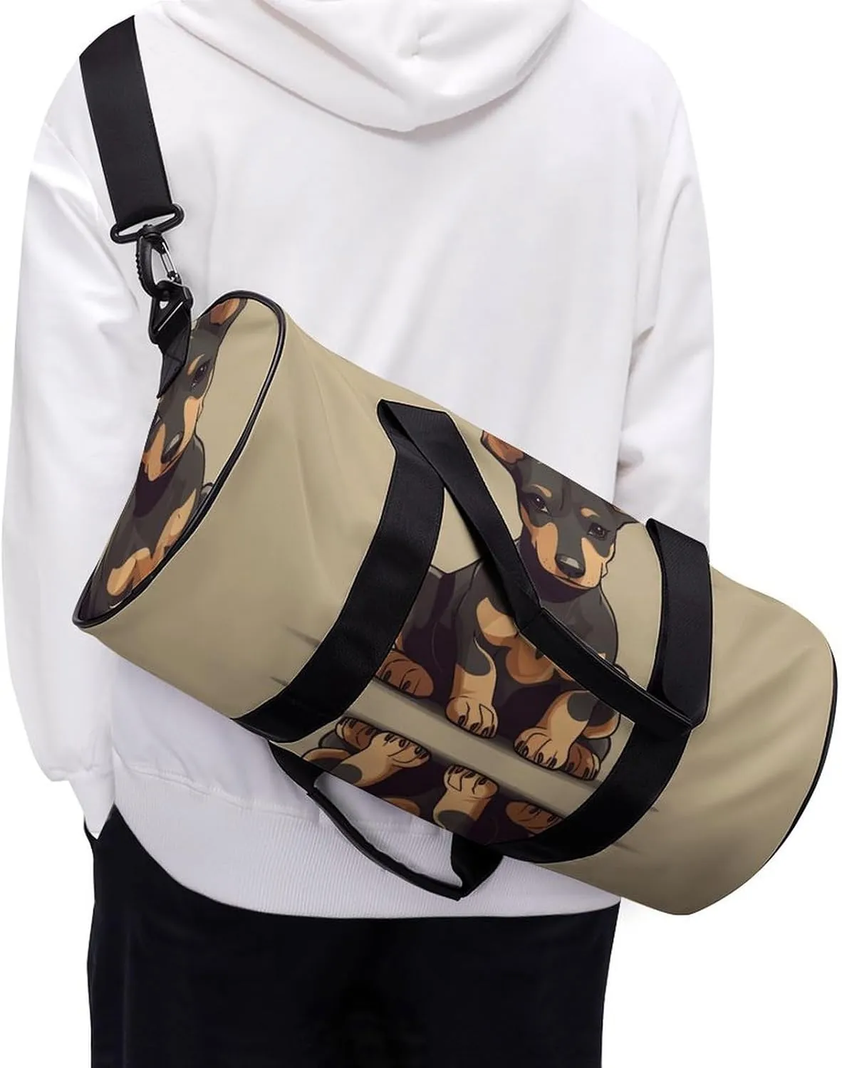 Gym Bags Small Doberman Puppy with Erect Ears Duffel Bag Overnight Bag with Shoe Compartment Carryon Bag for Men Women