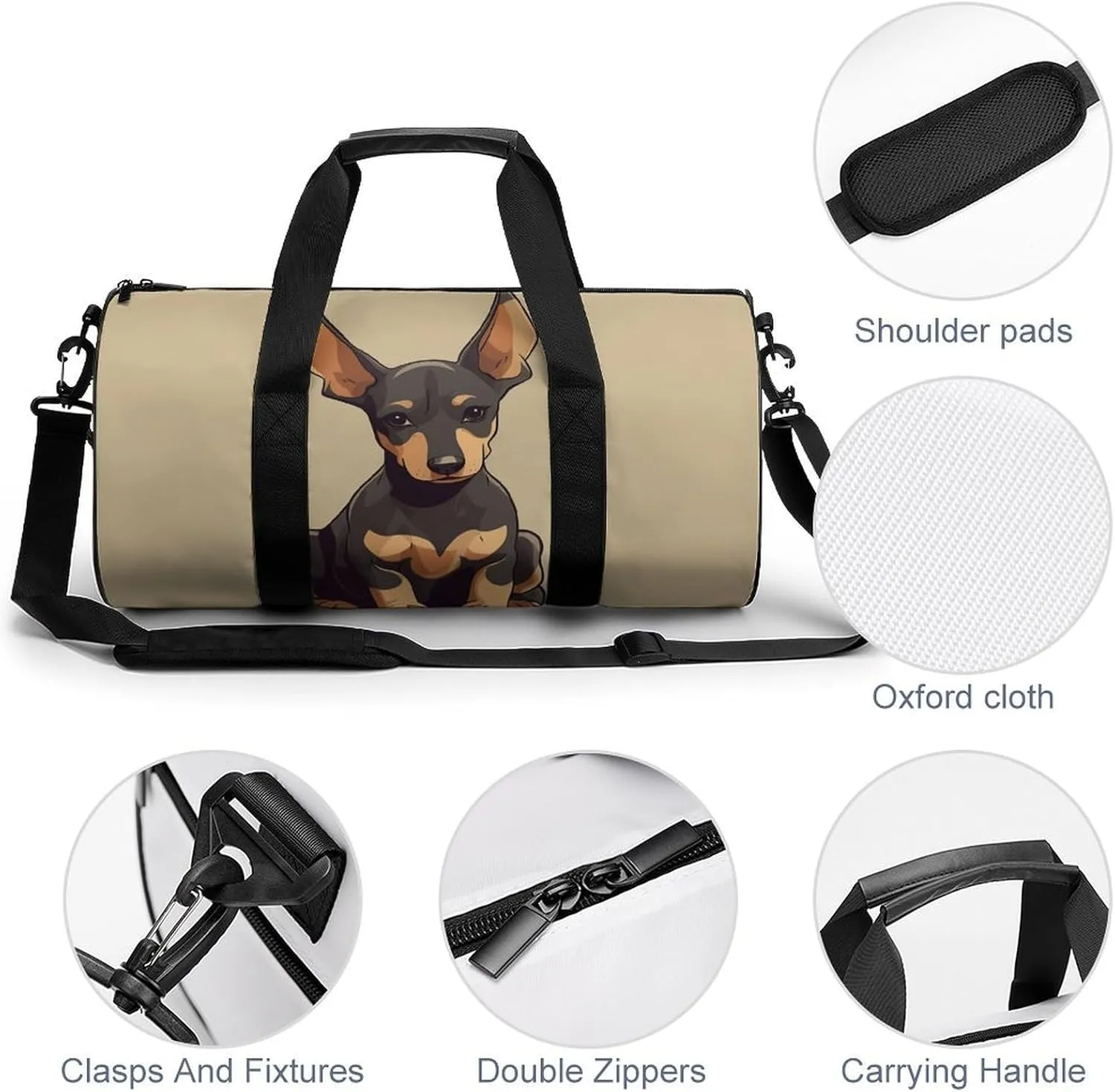 Gym Bags Small Doberman Puppy with Erect Ears Duffel Bag Overnight Bag with Shoe Compartment Carryon Bag for Men Women