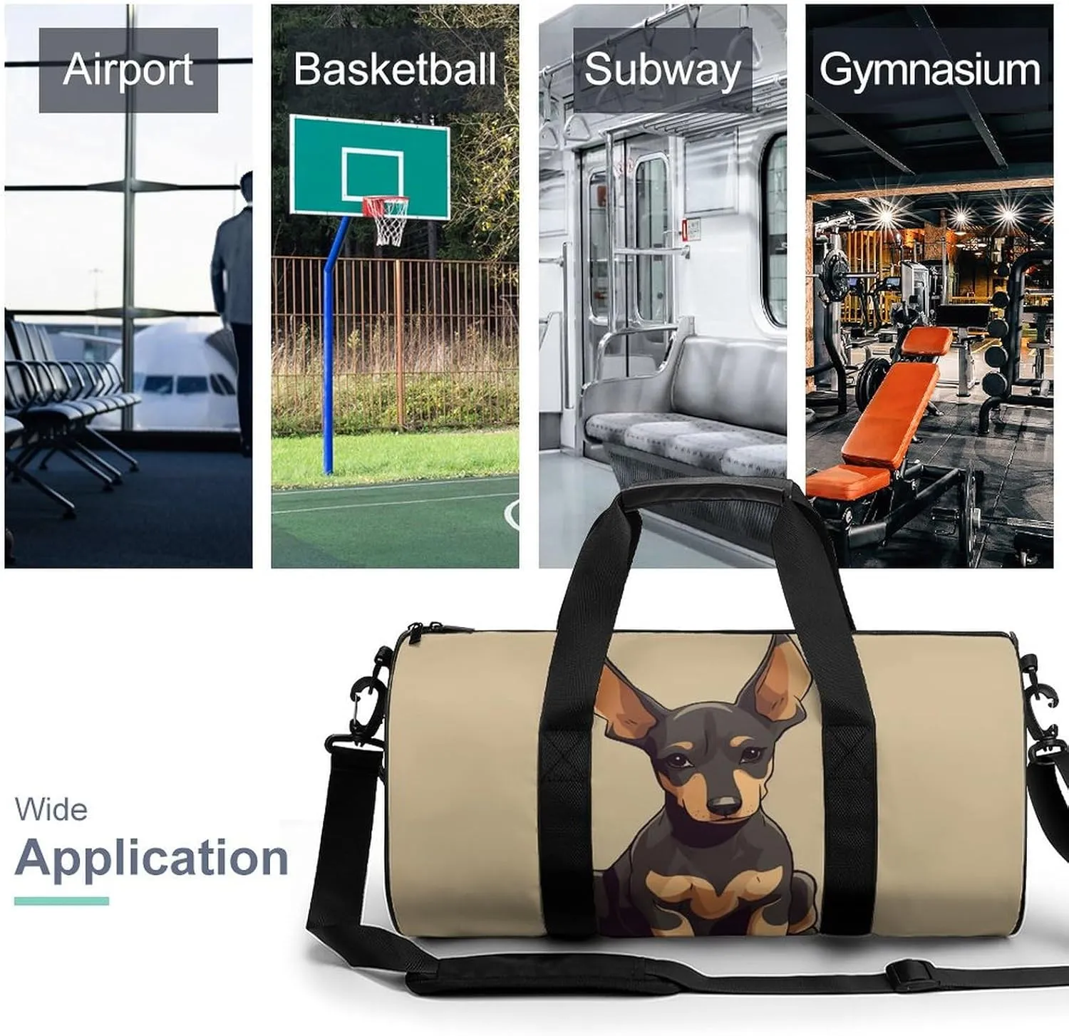 Gym Bags Small Doberman Puppy with Erect Ears Duffel Bag Overnight Bag with Shoe Compartment Carryon Bag for Men Women