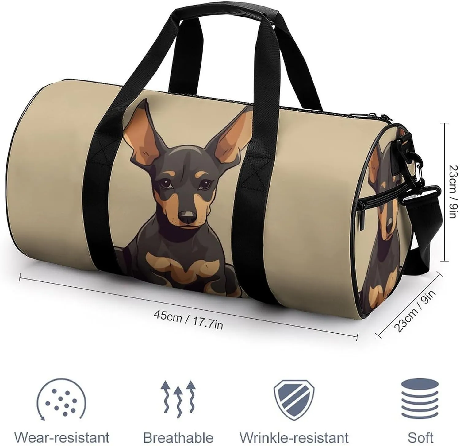 Gym Bags Small Doberman Puppy with Erect Ears Duffel Bag Overnight Bag with Shoe Compartment Carryon Bag for Men Women