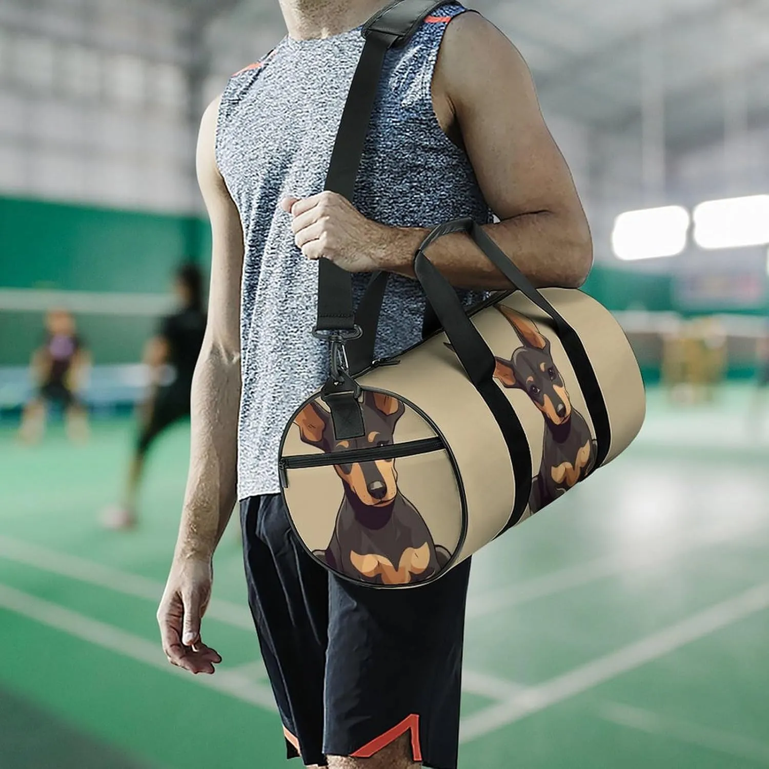 Gym Bags Small Doberman Puppy with Erect Ears Duffel Bag Overnight Bag with Shoe Compartment Carryon Bag for Men Women