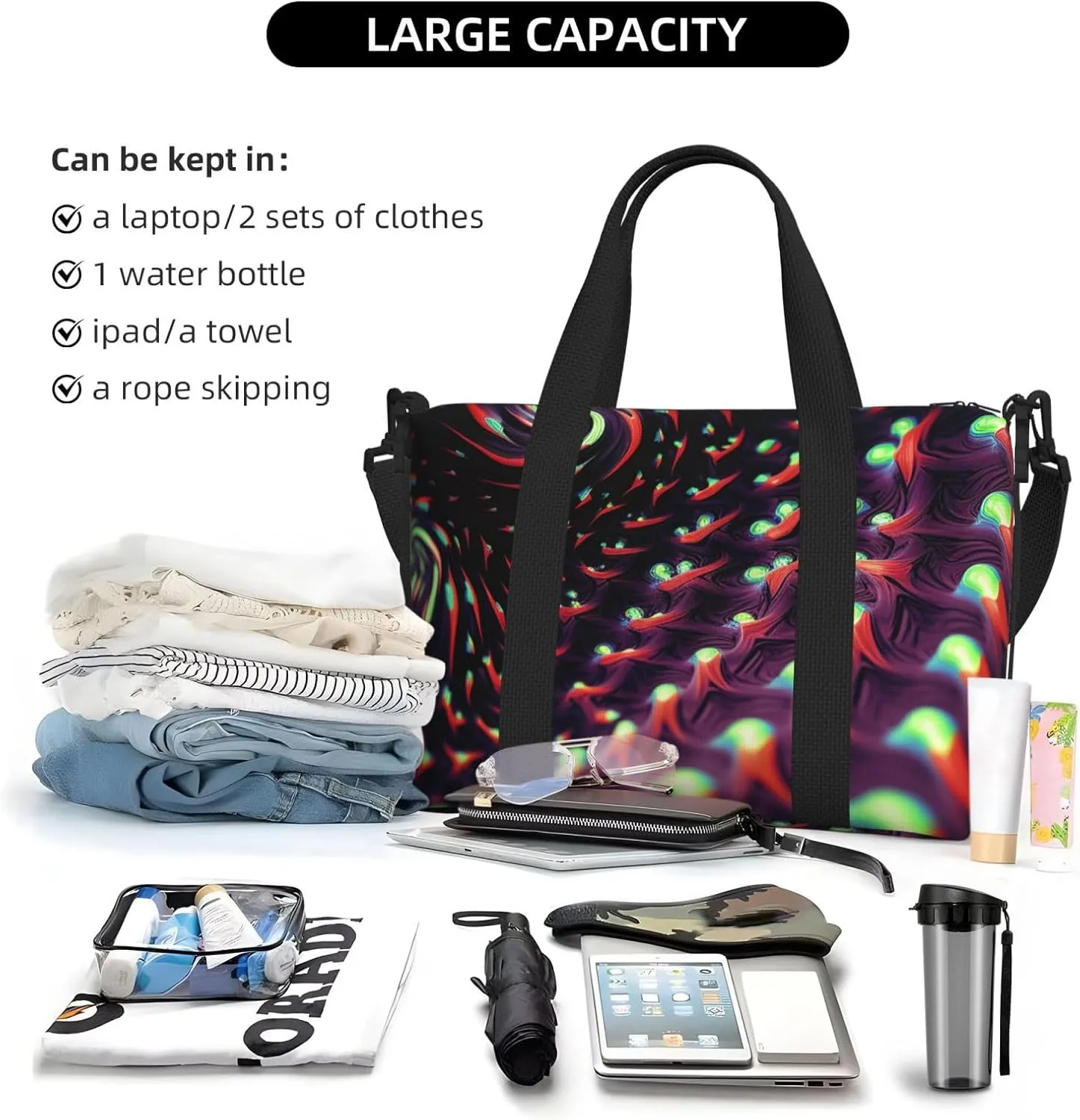 Gym Bags Small Fantasy Sci-Fi Dizziness Duffel Bag Overnight Bag with Shoe Compartment Carryon Bag for Men Women