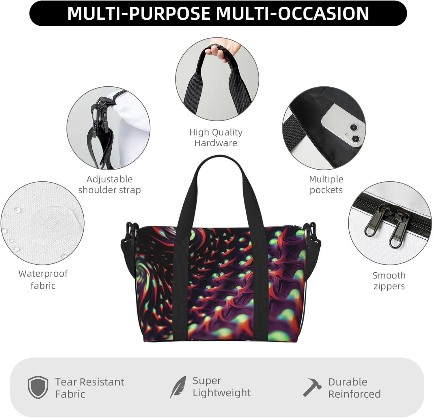 Gym Bags Small Fantasy Sci-Fi Dizziness Duffel Bag Overnight Bag with Shoe Compartment Carryon Bag for Men Women