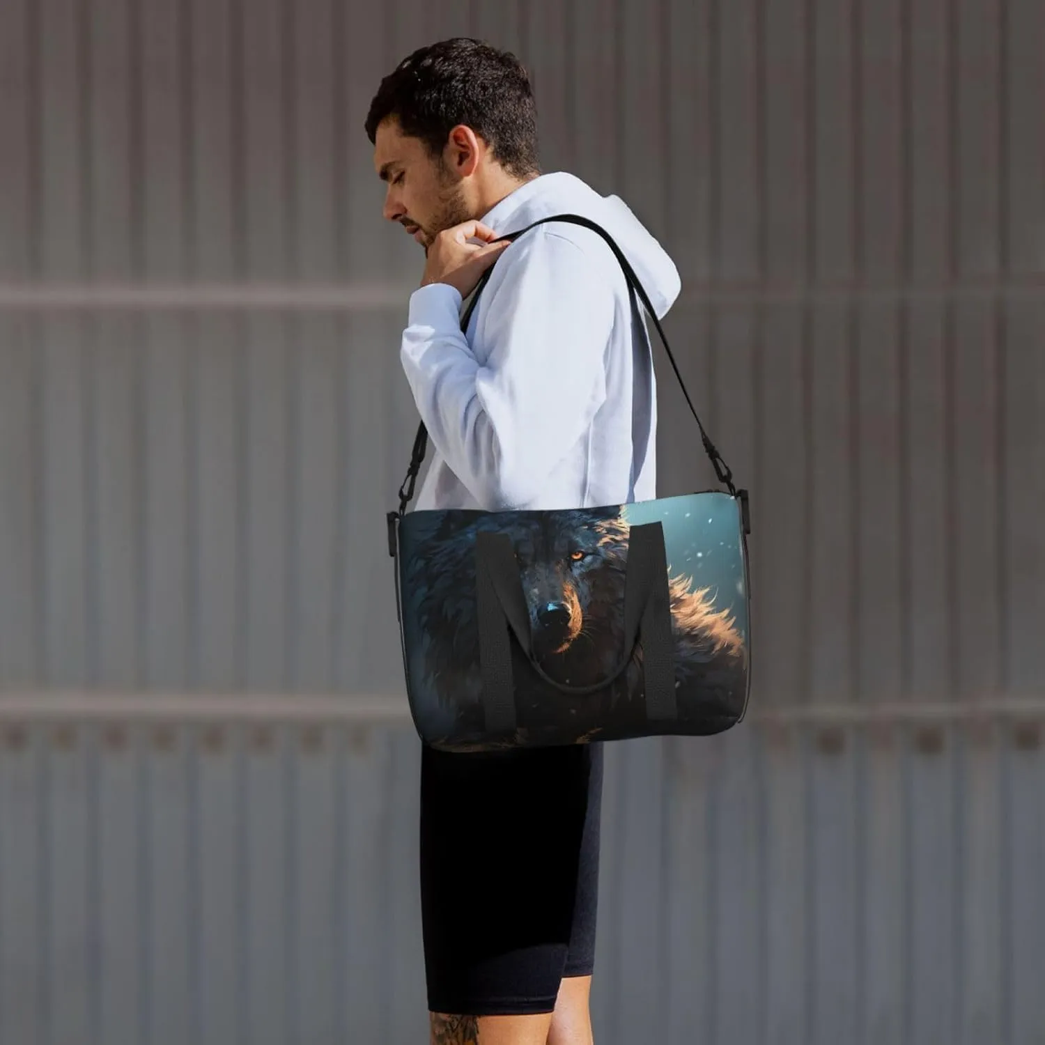 Gym Bags Small Fantasy Wolf Duffel Bag Overnight Bag with Shoe Compartment Carryon Bag for Men Women