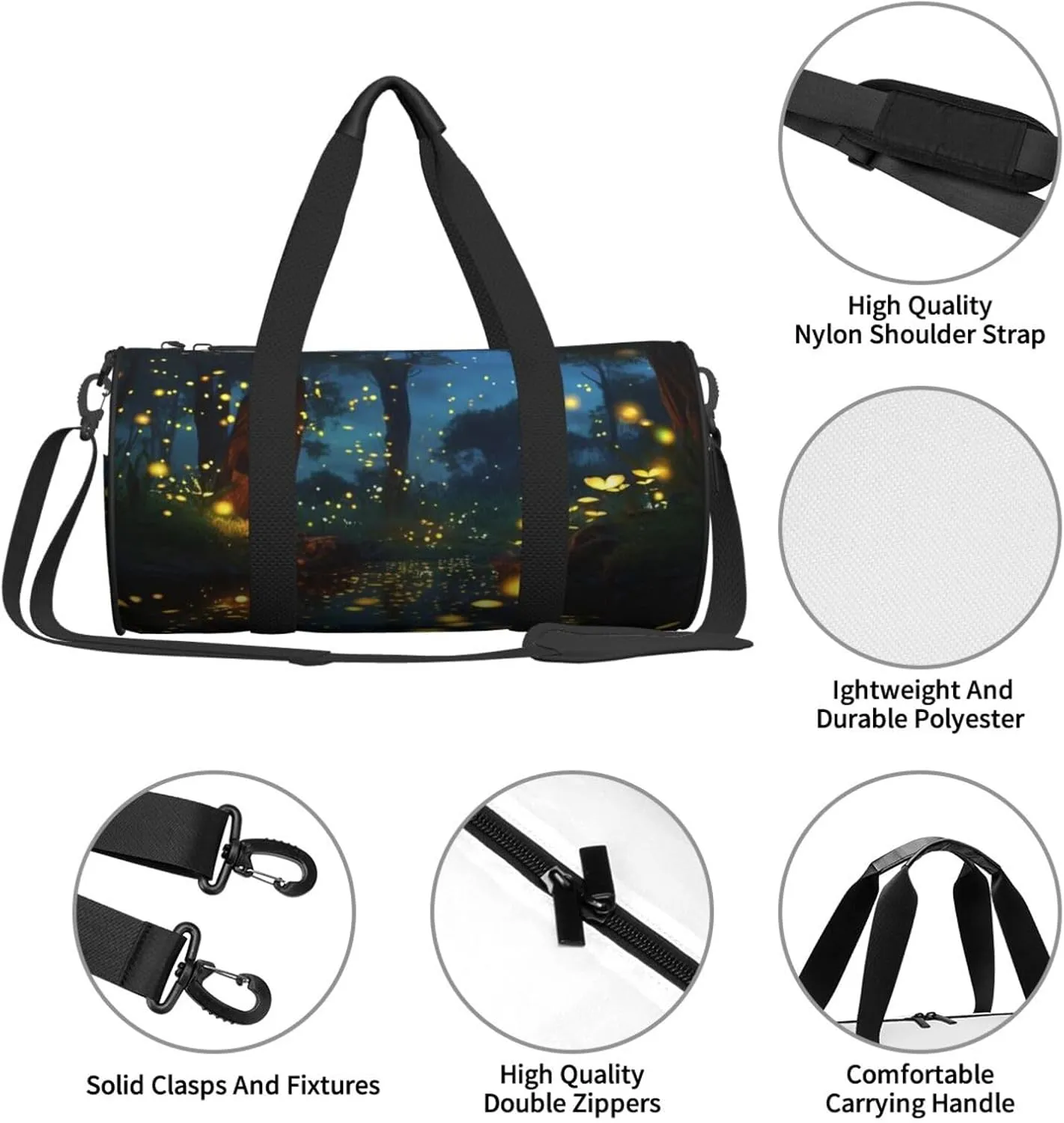 Gym Bags Small Fireflies Duffel Bag Overnight Bag with Shoe Compartment Carryon Bag for Men Women