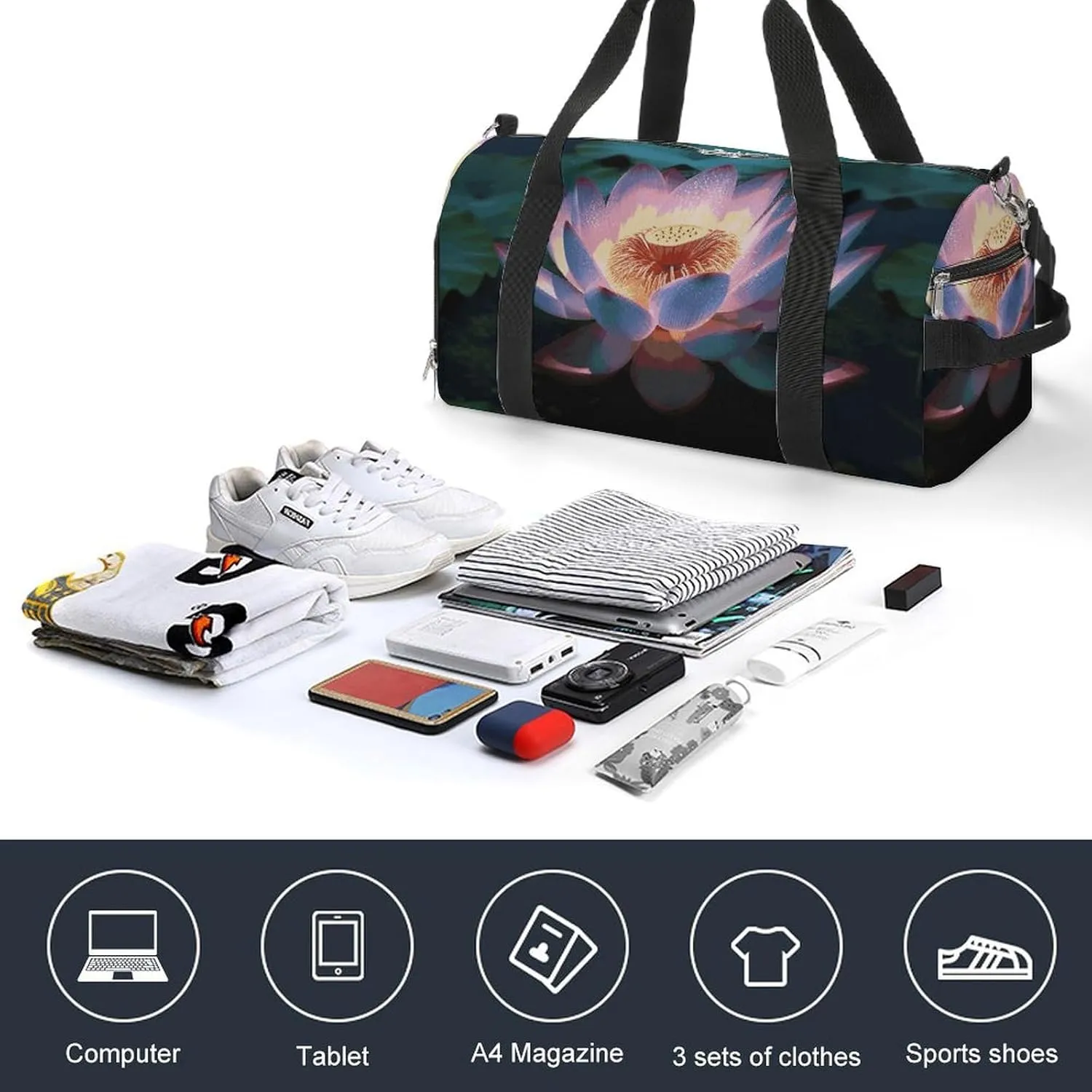 Gym Bags Small Flower Duffel Bag Overnight Bag with Shoe Compartment Carryon Bag for Men Women