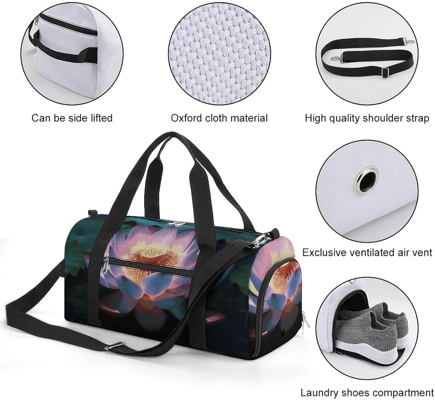 Gym Bags Small Flower Duffel Bag Overnight Bag with Shoe Compartment Carryon Bag for Men Women