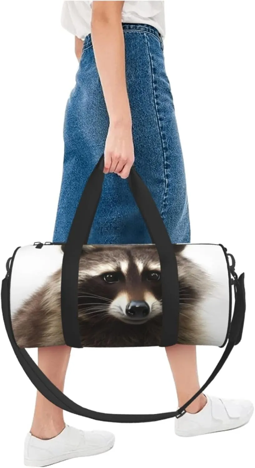 Gym Bags Small Hairy raccoon Duffel Bag Overnight Bag with Shoe Compartment Carryon Bag for Men Women