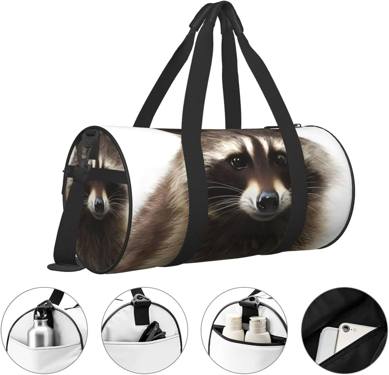 Gym Bags Small Hairy raccoon Duffel Bag Overnight Bag with Shoe Compartment Carryon Bag for Men Women