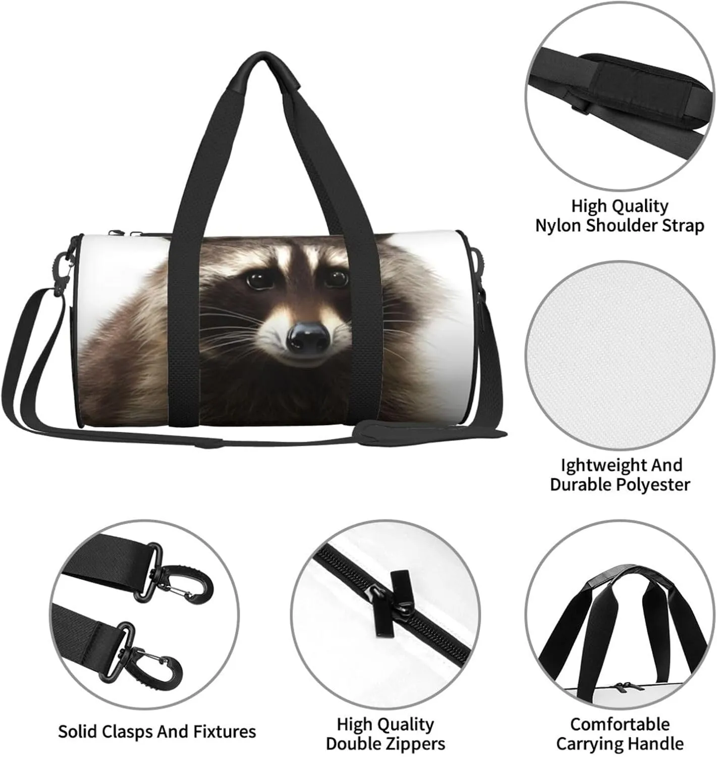 Gym Bags Small Hairy raccoon Duffel Bag Overnight Bag with Shoe Compartment Carryon Bag for Men Women