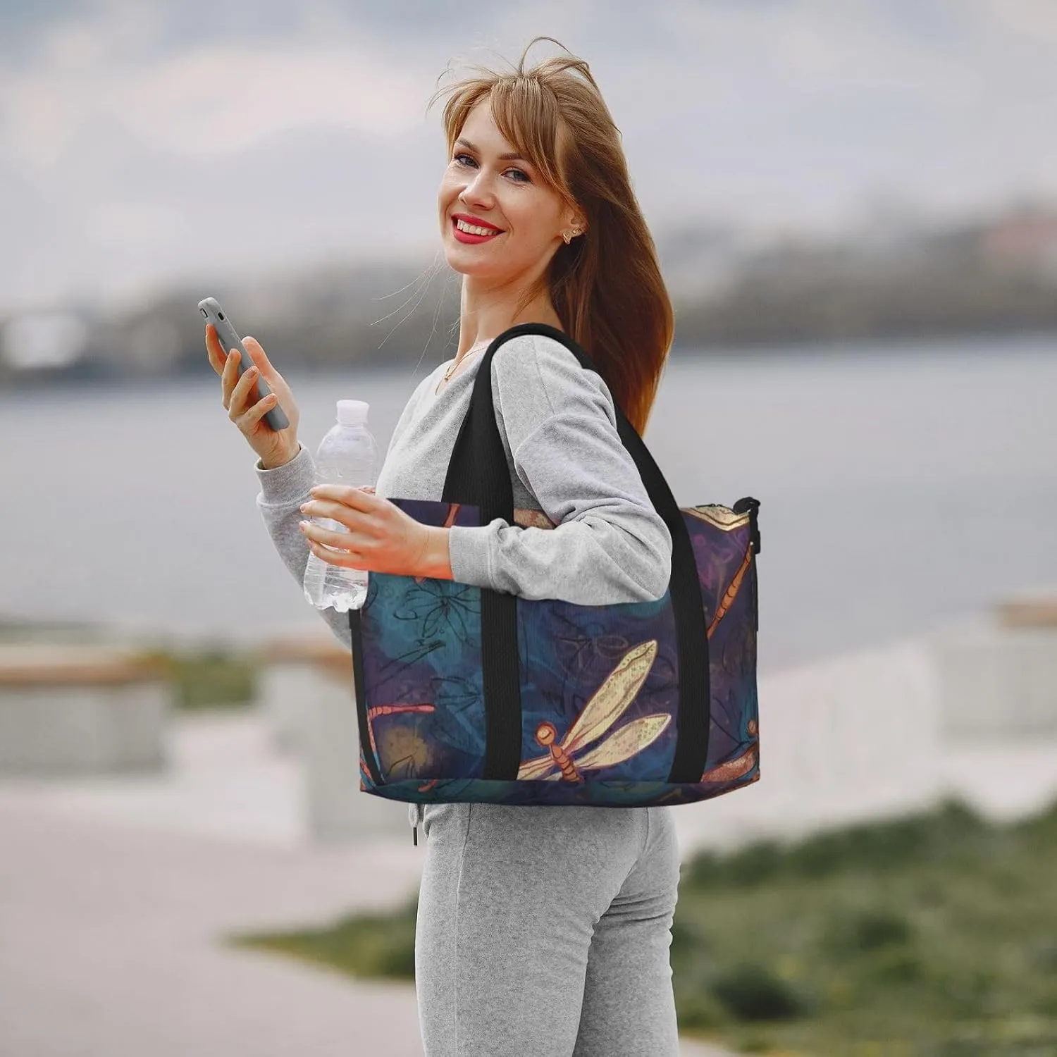 Gym Bags Small Hand painted dragonfly Duffel Bag Overnight Bag with Shoe Compartment Carryon Bag for Men Women
