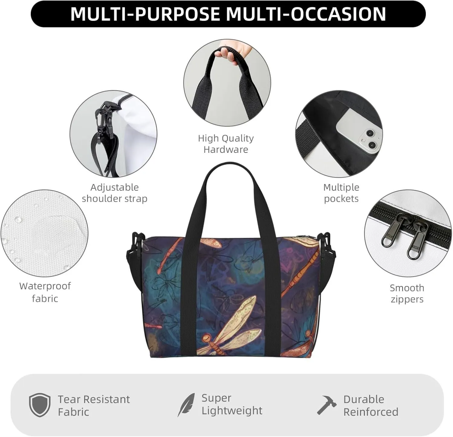 Gym Bags Small Hand painted dragonfly Duffel Bag Overnight Bag with Shoe Compartment Carryon Bag for Men Women