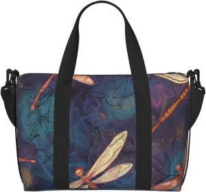 Gym Bags Small Hand painted dragonfly Duffel Bag Overnight Bag with Shoe Compartment Carryon Bag for Men Women