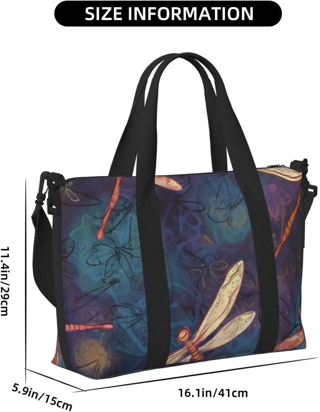 Gym Bags Small Hand painted dragonfly Duffel Bag Overnight Bag with Shoe Compartment Carryon Bag for Men Women