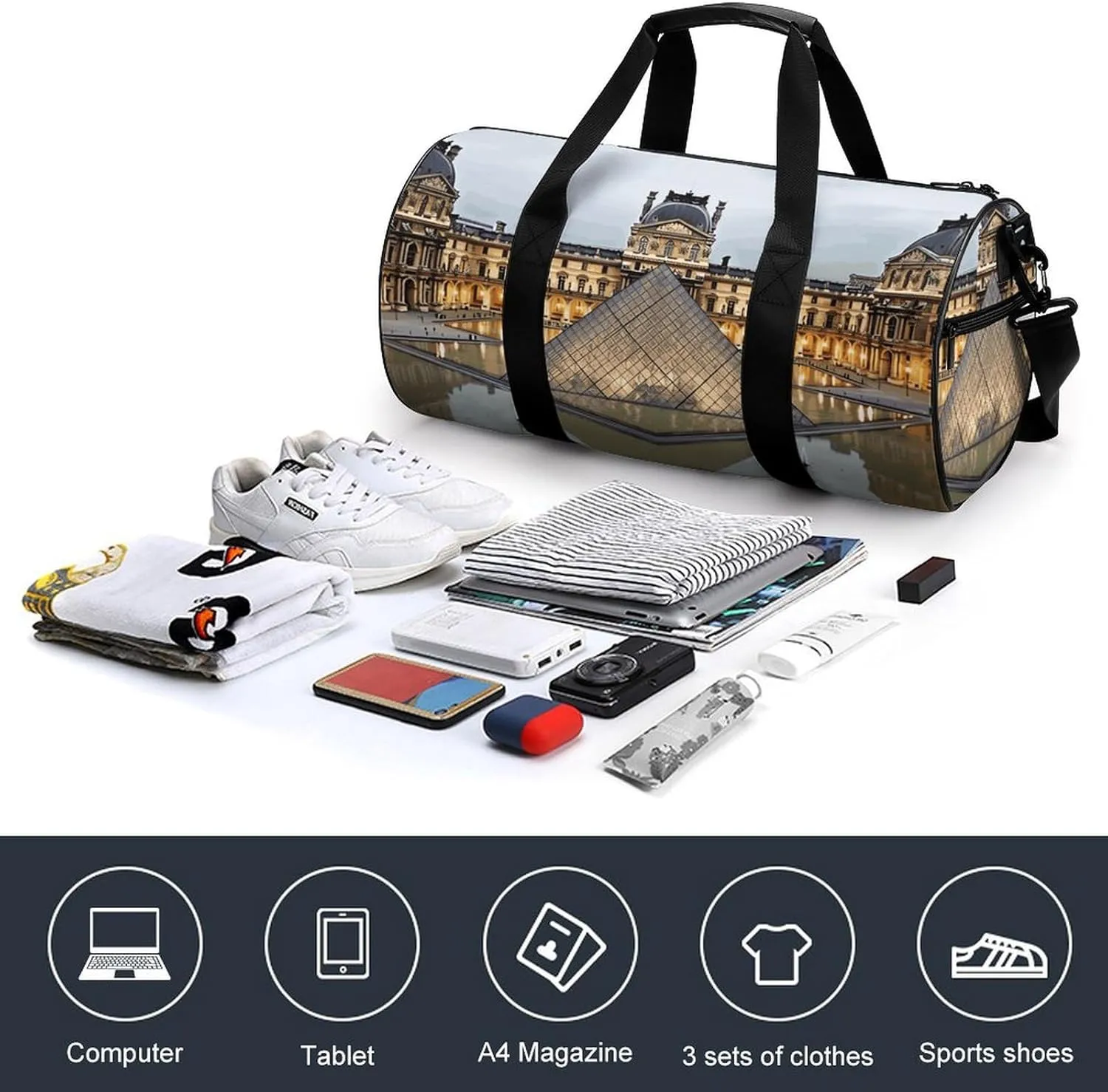 Gym Bags Small Louvre Museum in Paris Duffel Bag Overnight Bag with Shoe Compartment Carryon Bag for Men Women