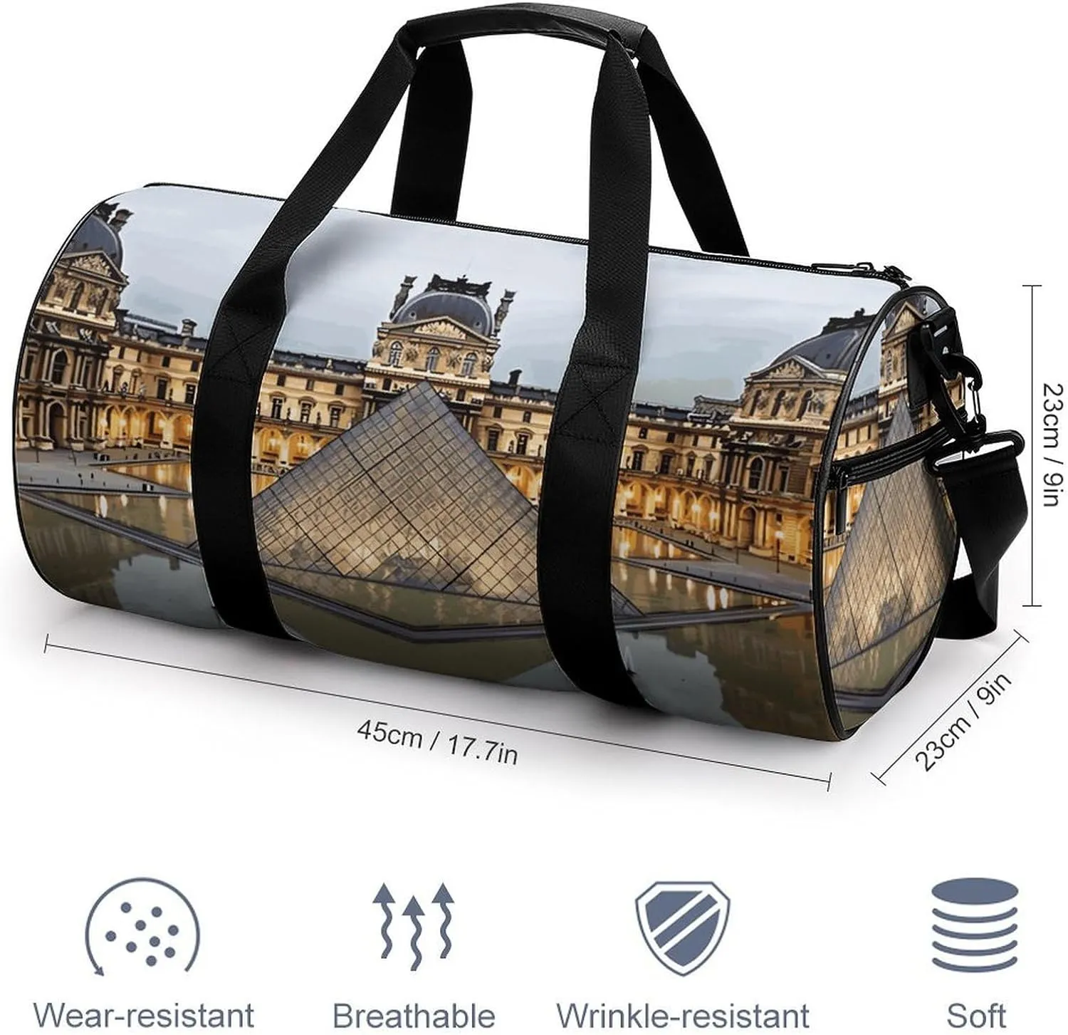 Gym Bags Small Louvre Museum in Paris Duffel Bag Overnight Bag with Shoe Compartment Carryon Bag for Men Women