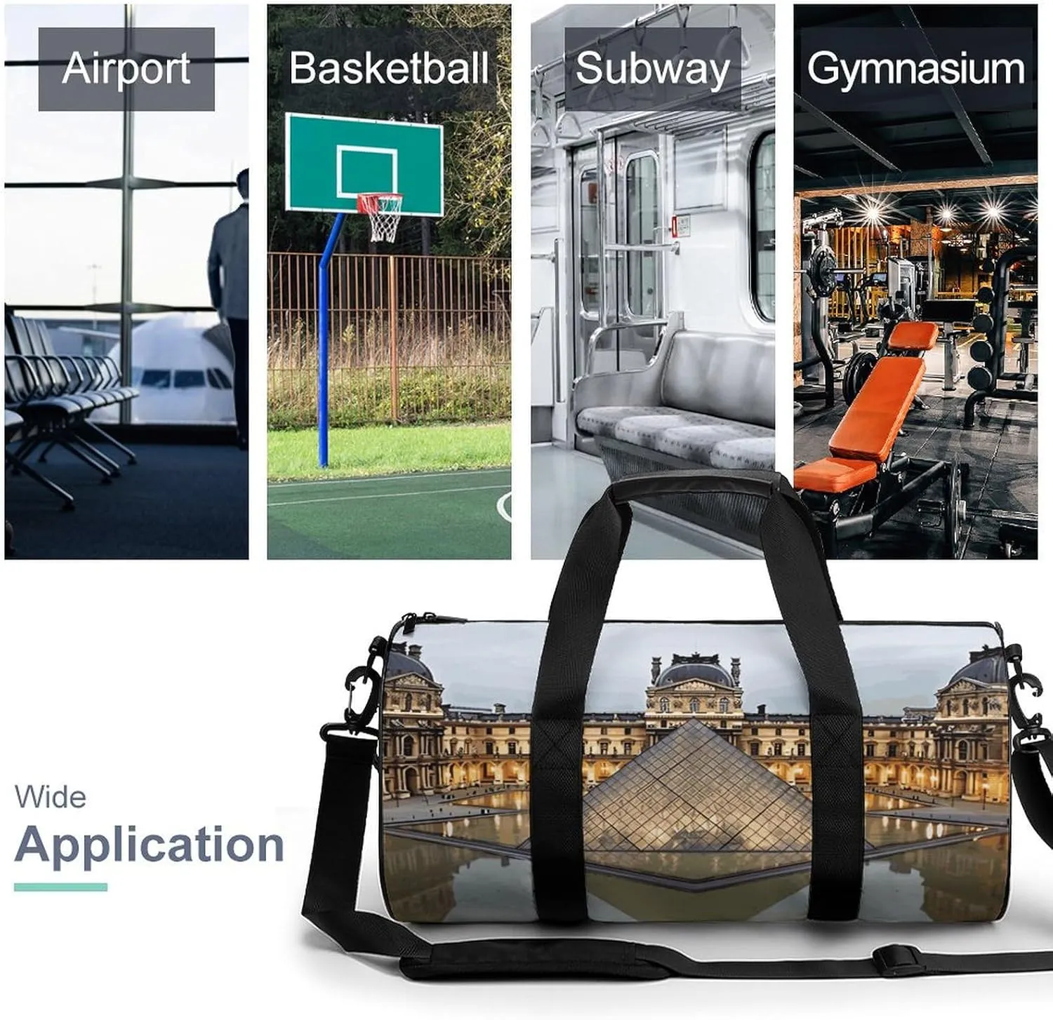 Gym Bags Small Louvre Museum in Paris Duffel Bag Overnight Bag with Shoe Compartment Carryon Bag for Men Women