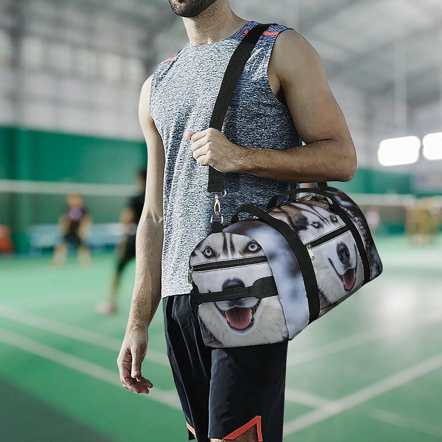 Gym Bags Small Lovely Huskys Duffel Bag Overnight Bag with Shoe Compartment Carryon Bag for Men Women