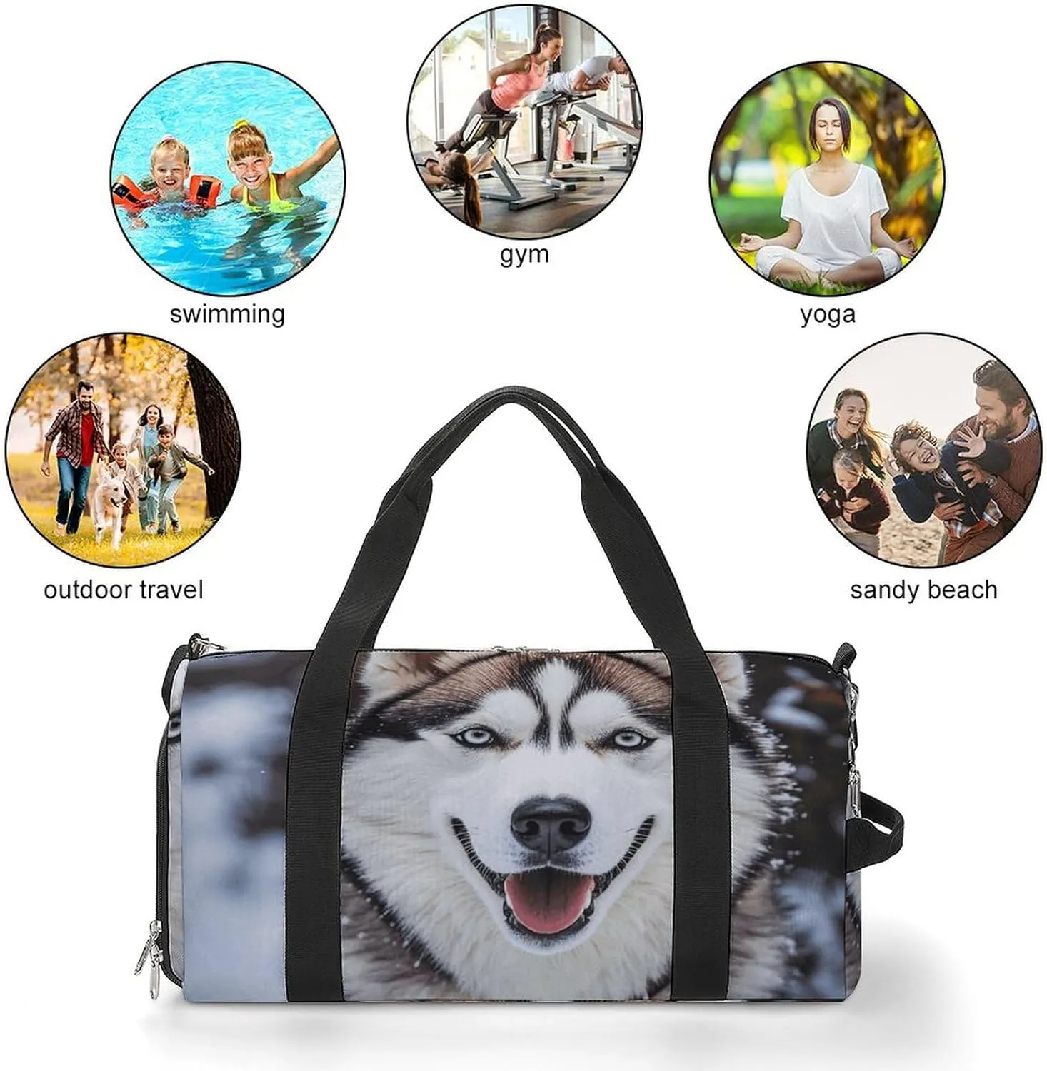 Gym Bags Small Lovely Huskys Duffel Bag Overnight Bag with Shoe Compartment Carryon Bag for Men Women
