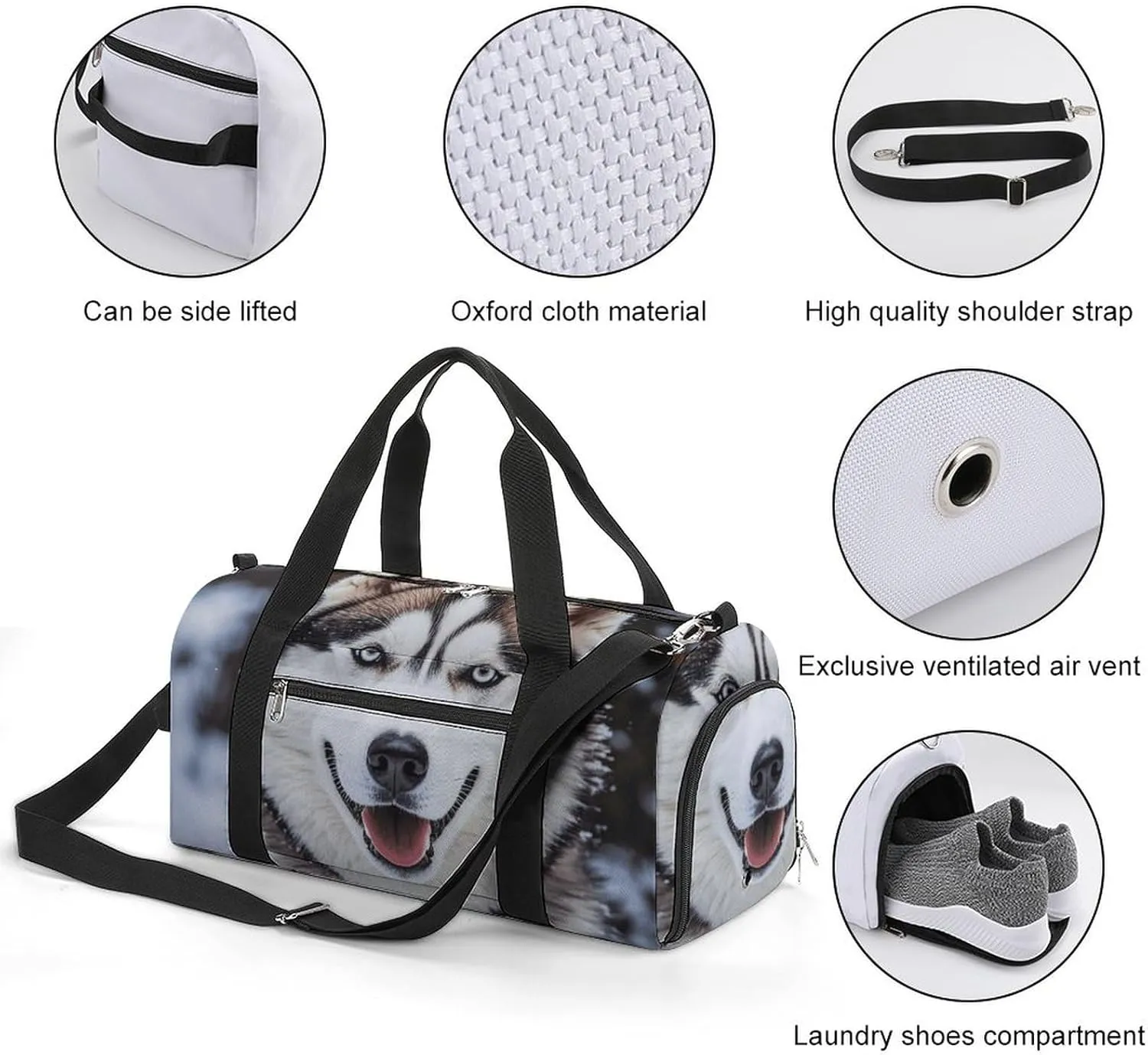 Gym Bags Small Lovely Huskys Duffel Bag Overnight Bag with Shoe Compartment Carryon Bag for Men Women