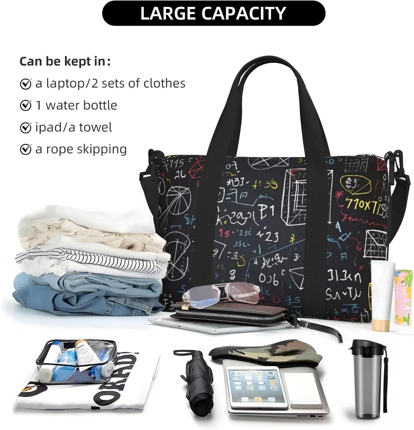Gym Bags Small mathematics and physics Duffel Bag Overnight Bag with Shoe Compartment Carryon Bag for Men Women