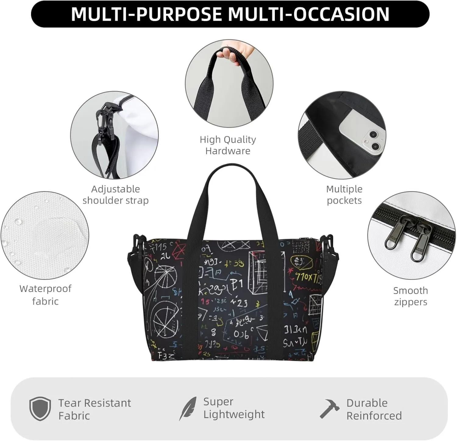 Gym Bags Small mathematics and physics Duffel Bag Overnight Bag with Shoe Compartment Carryon Bag for Men Women
