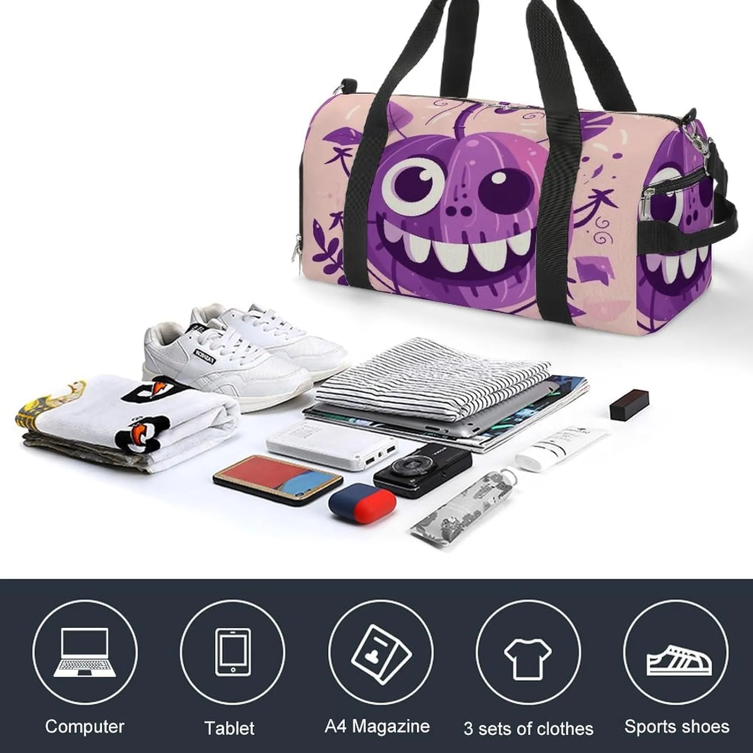 Gym Bags Small Monster Pumpkin Duffel Bag Overnight Bag with Shoe Compartment Carryon Bag for Men Women