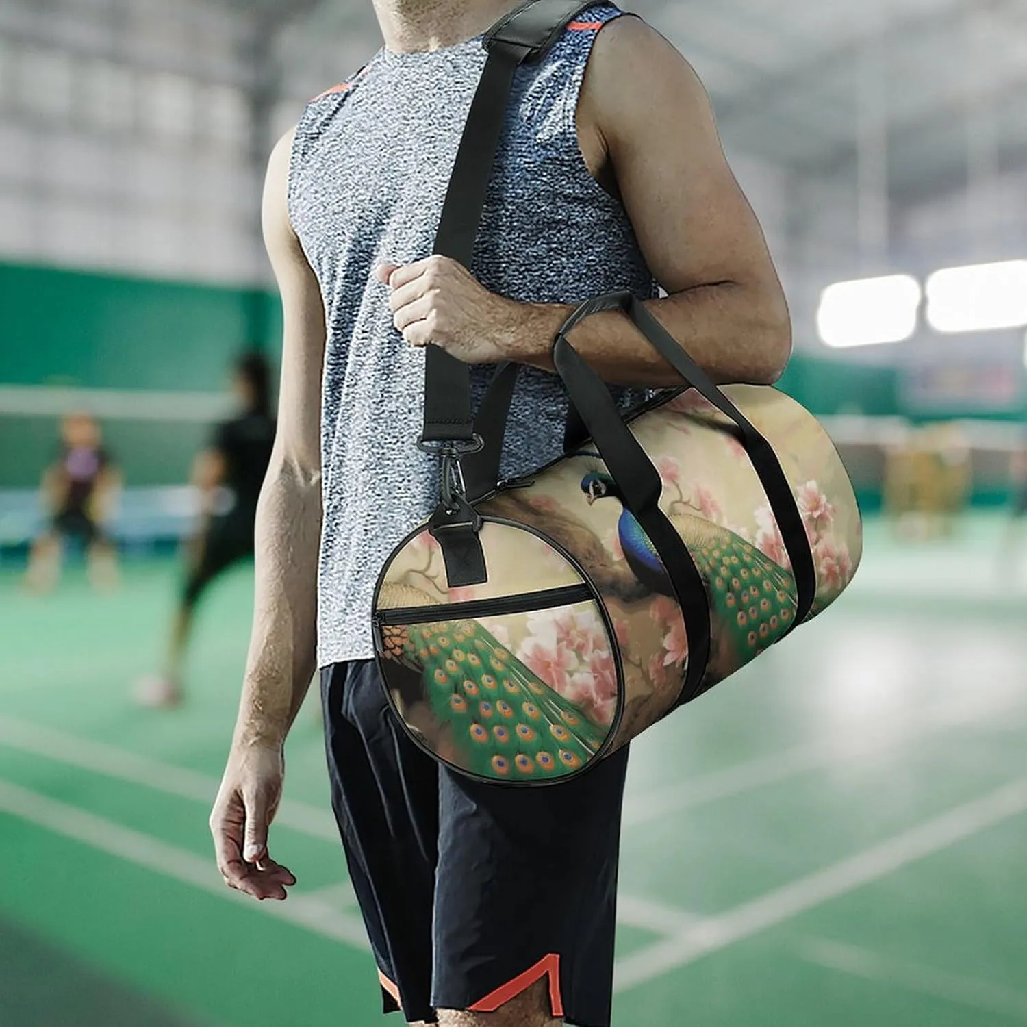 Gym Bags Small Oriental Peacock on Flower Tree Duffel Bag Overnight Bag with Shoe Compartment Carryon Bag for Men Women