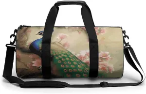 Gym Bags Small Oriental Peacock on Flower Tree Duffel Bag Overnight Bag with Shoe Compartment Carryon Bag for Men Women