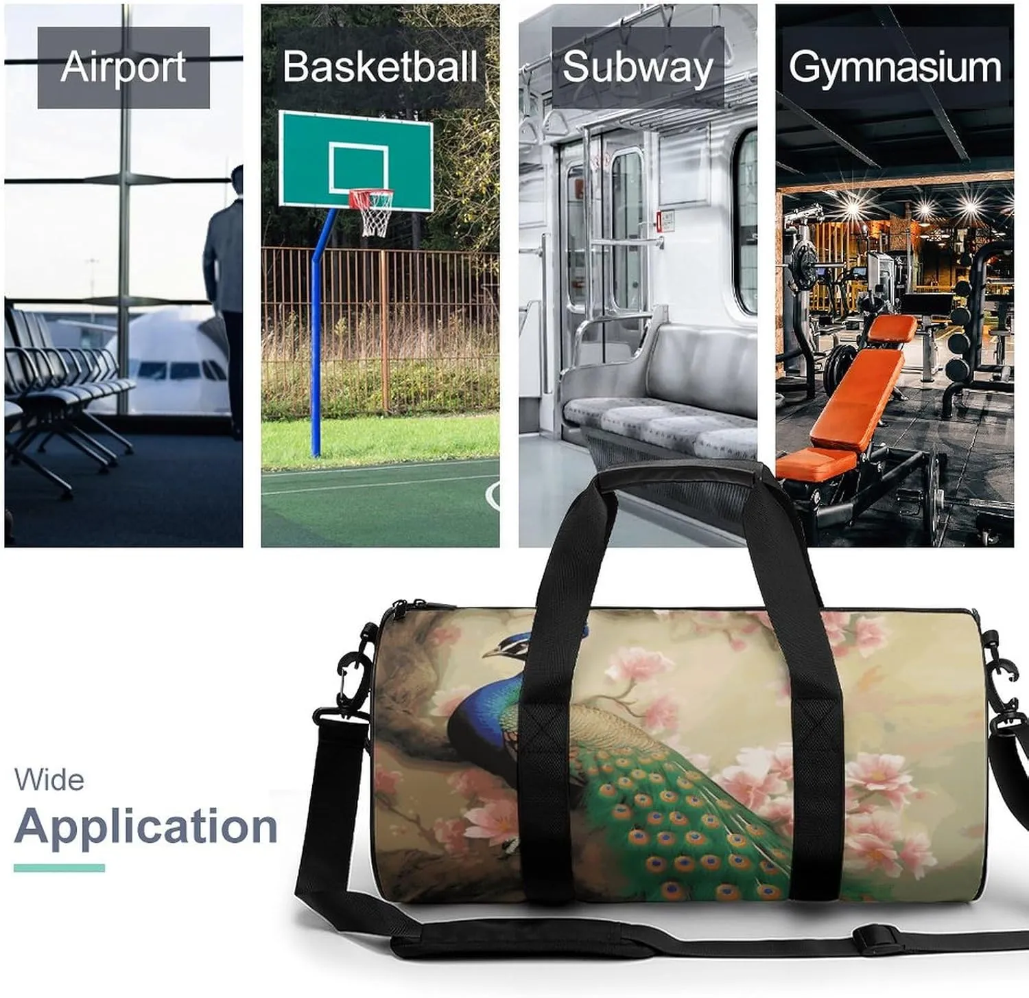 Gym Bags Small Oriental Peacock on Flower Tree Duffel Bag Overnight Bag with Shoe Compartment Carryon Bag for Men Women