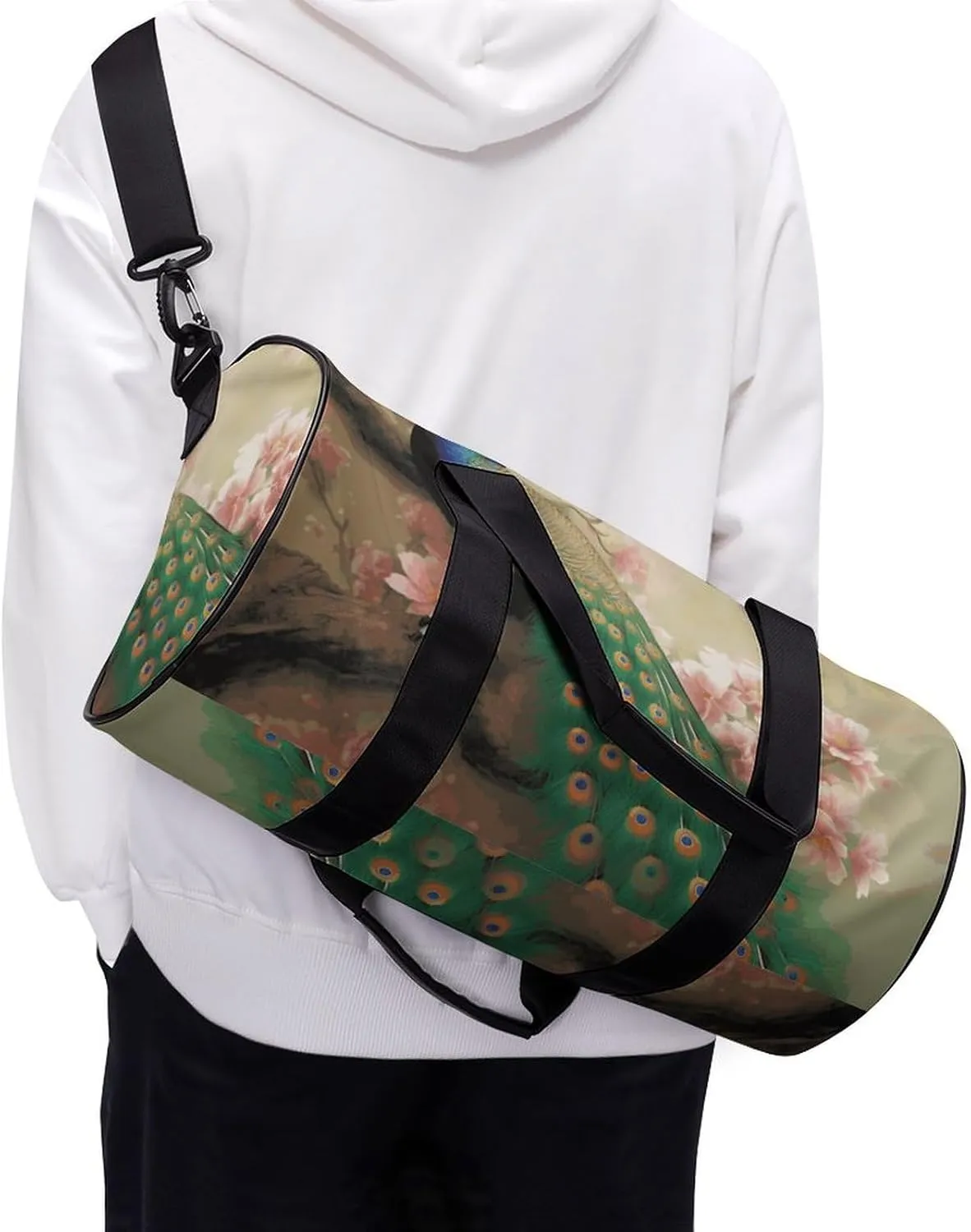 Gym Bags Small Oriental Peacock on Flower Tree Duffel Bag Overnight Bag with Shoe Compartment Carryon Bag for Men Women