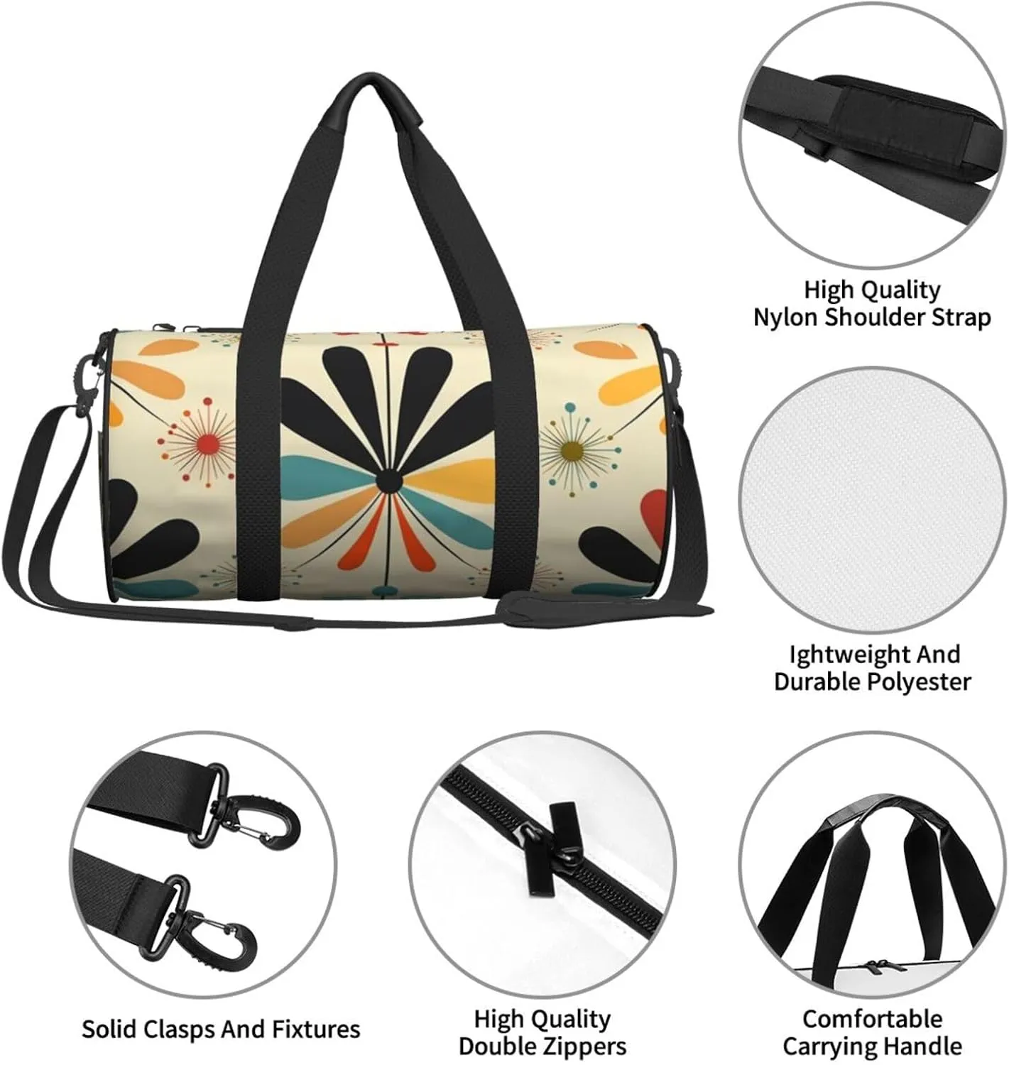 Gym Bags Small Retro Modern Duffel Bag Overnight Bag with Shoe Compartment Carryon Bag for Men Women