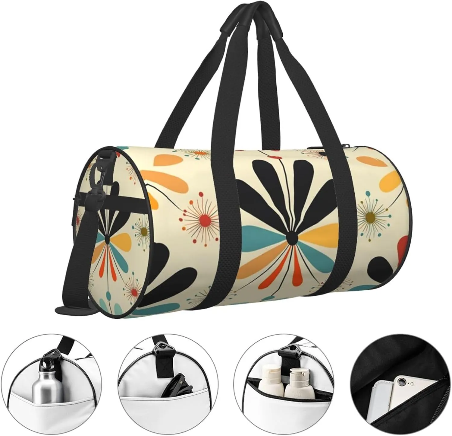 Gym Bags Small Retro Modern Duffel Bag Overnight Bag with Shoe Compartment Carryon Bag for Men Women