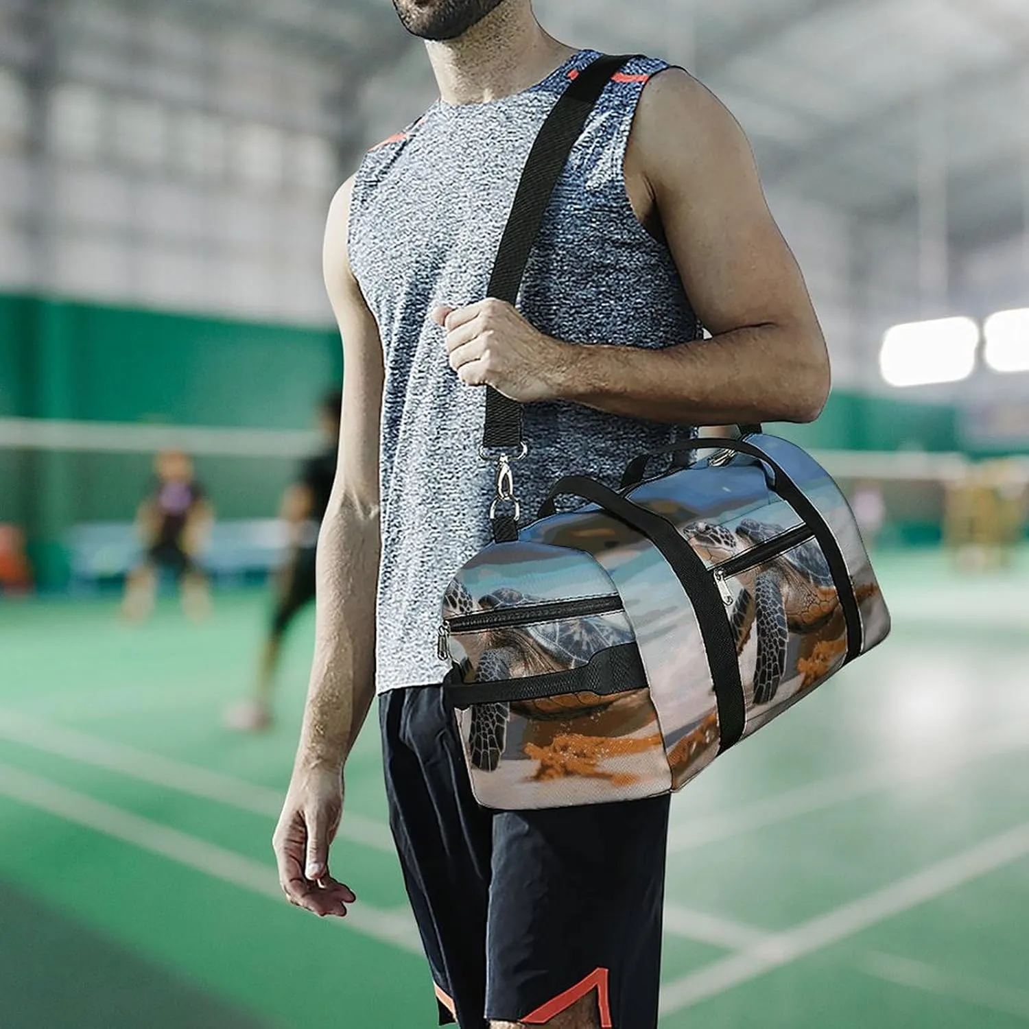 Gym Bags Small Sea Turtle on The Beach Duffel Bag Overnight Bag with Shoe Compartment Carryon Bag for Men Women