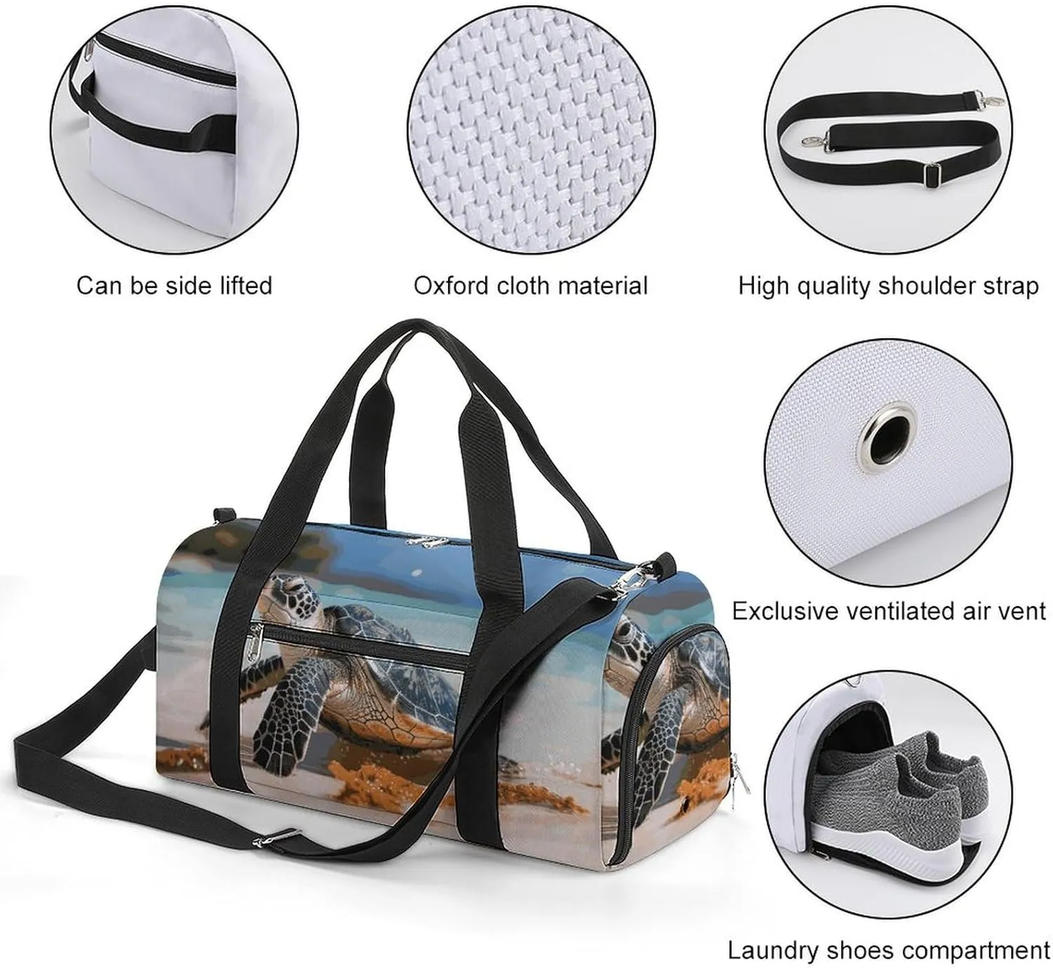 Gym Bags Small Sea Turtle on The Beach Duffel Bag Overnight Bag with Shoe Compartment Carryon Bag for Men Women