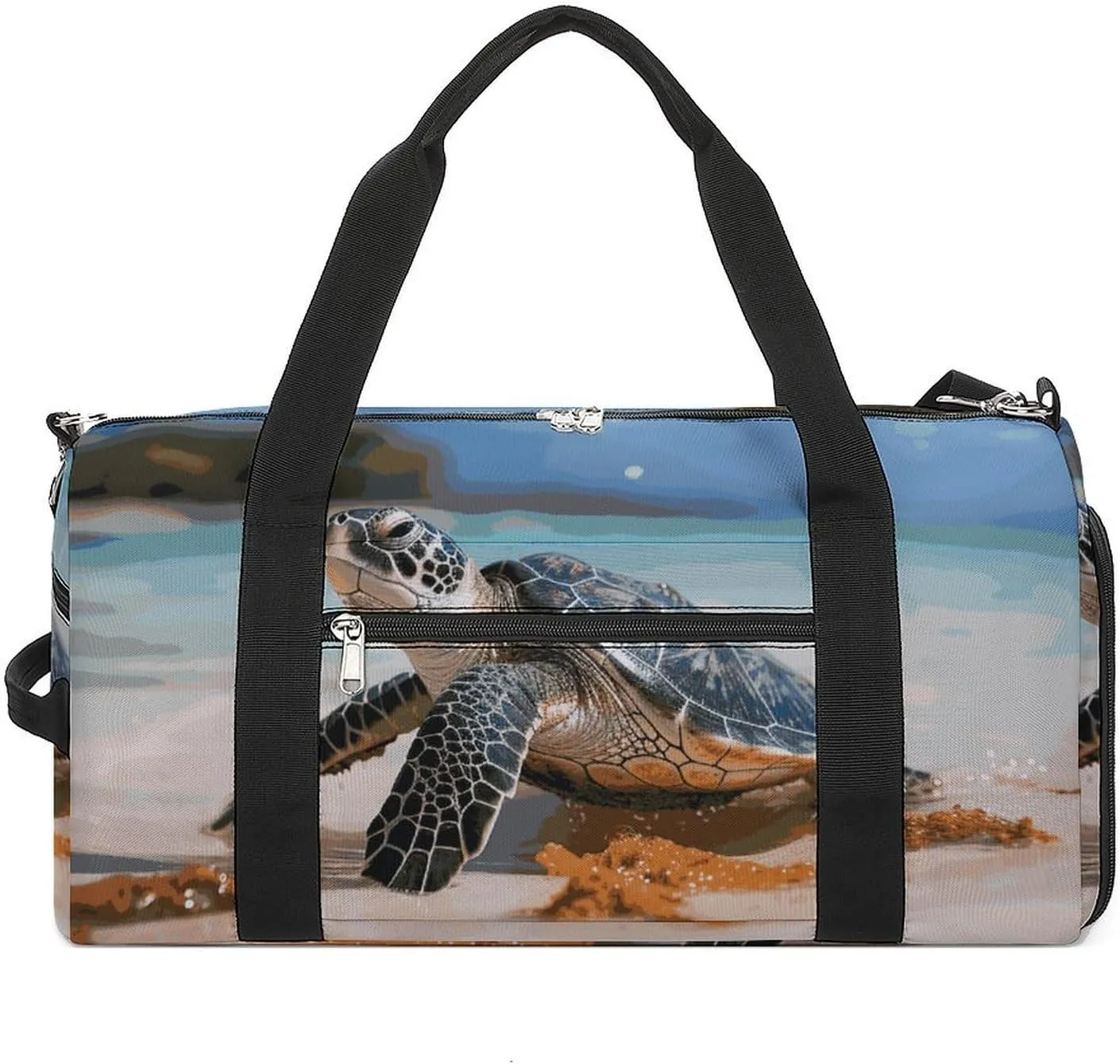 Gym Bags Small Sea Turtle on The Beach Duffel Bag Overnight Bag with Shoe Compartment Carryon Bag for Men Women