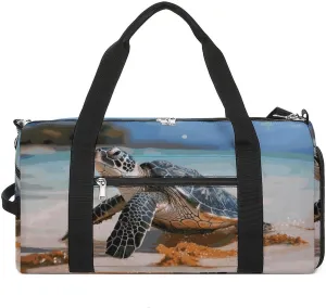 Gym Bags Small Sea Turtle on The Beach Duffel Bag Overnight Bag with Shoe Compartment Carryon Bag for Men Women